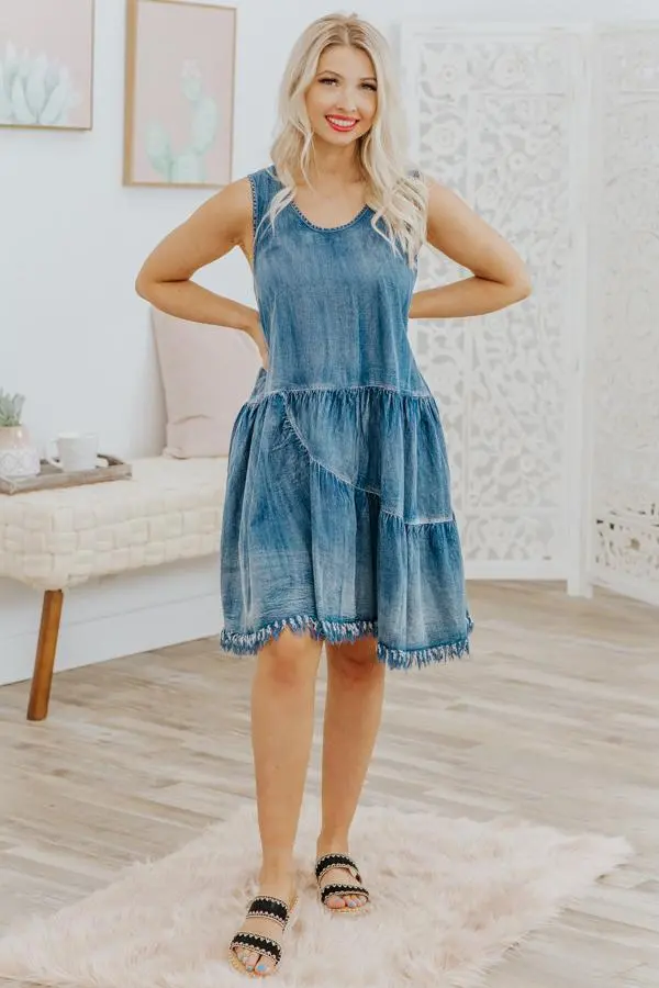 Believe In Yourself Sleeveless Dress In Denim 1