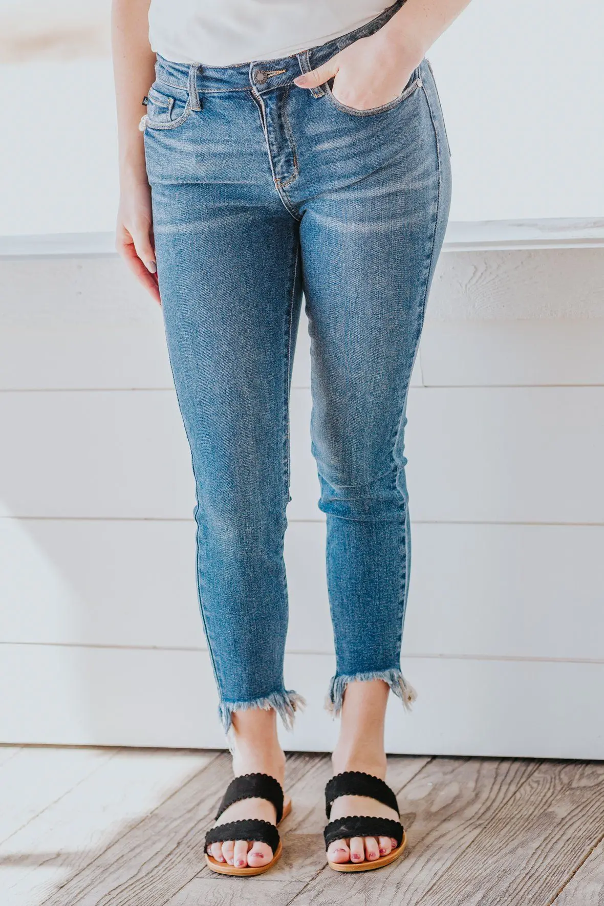 Jojo Judy Blue Medium Wash Distressed Shark Bite Skinny Jeans 1