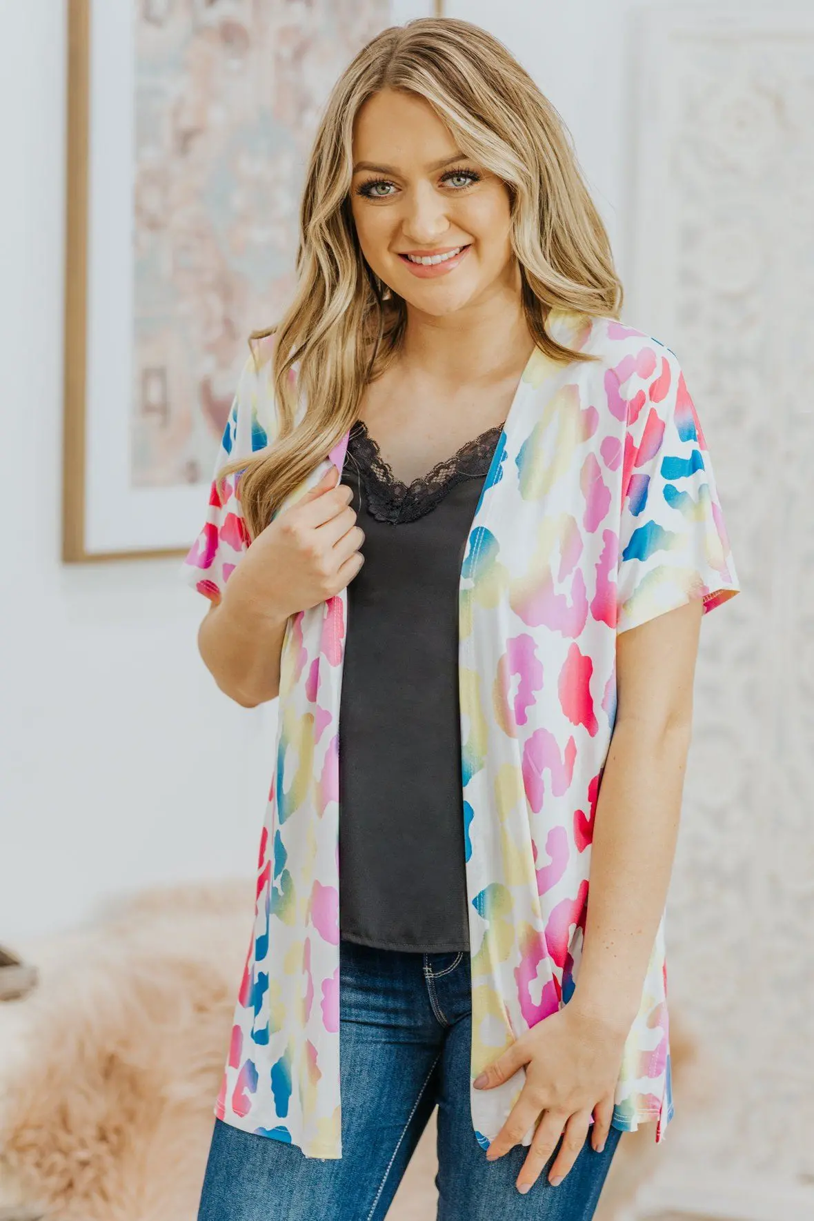 Every Breath I Breathe Leopard Open Front Short Sleeve Cardigan In Ivory 1
