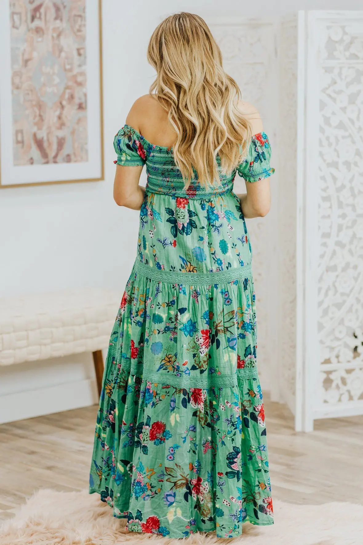 I'm Coming For You Floral Maxi Short Sleeve Dress In Green 2