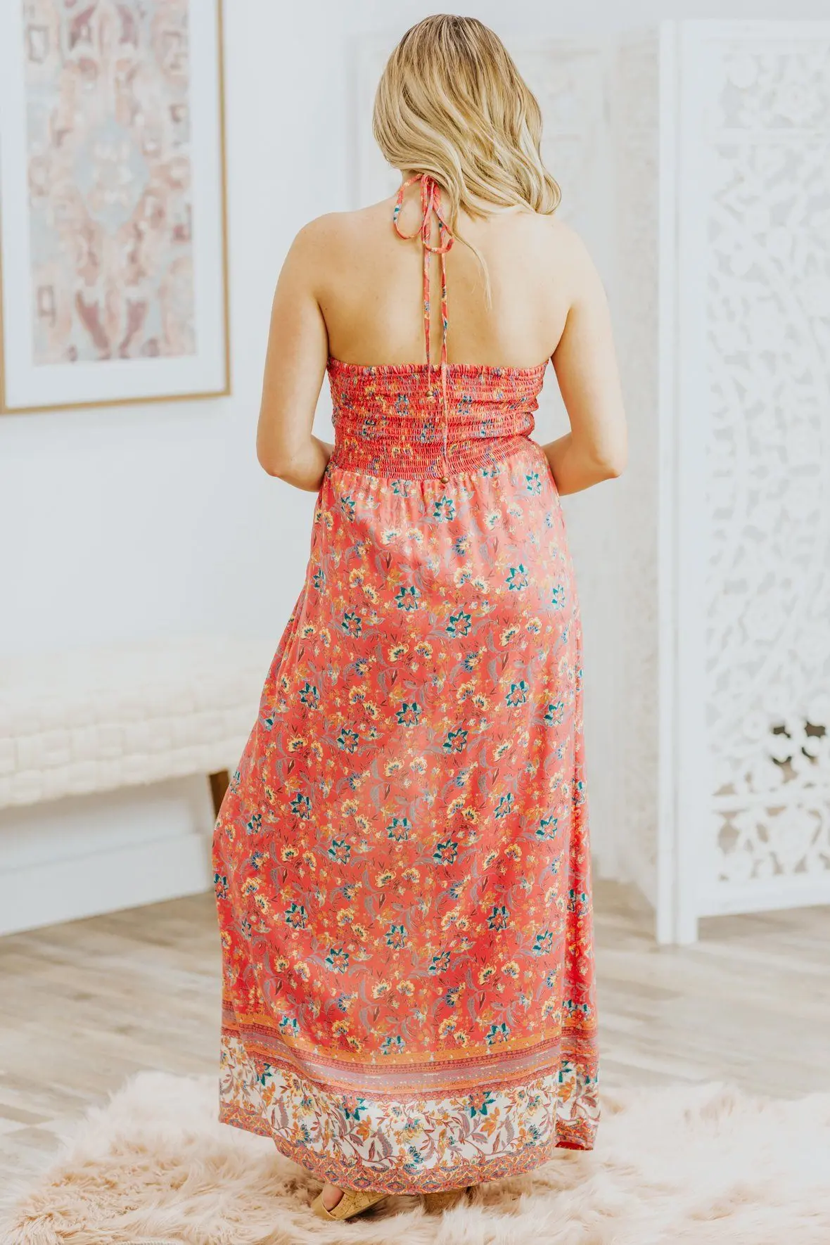 Always Shine Bright Halter Top Maxi Romper In Coral 2