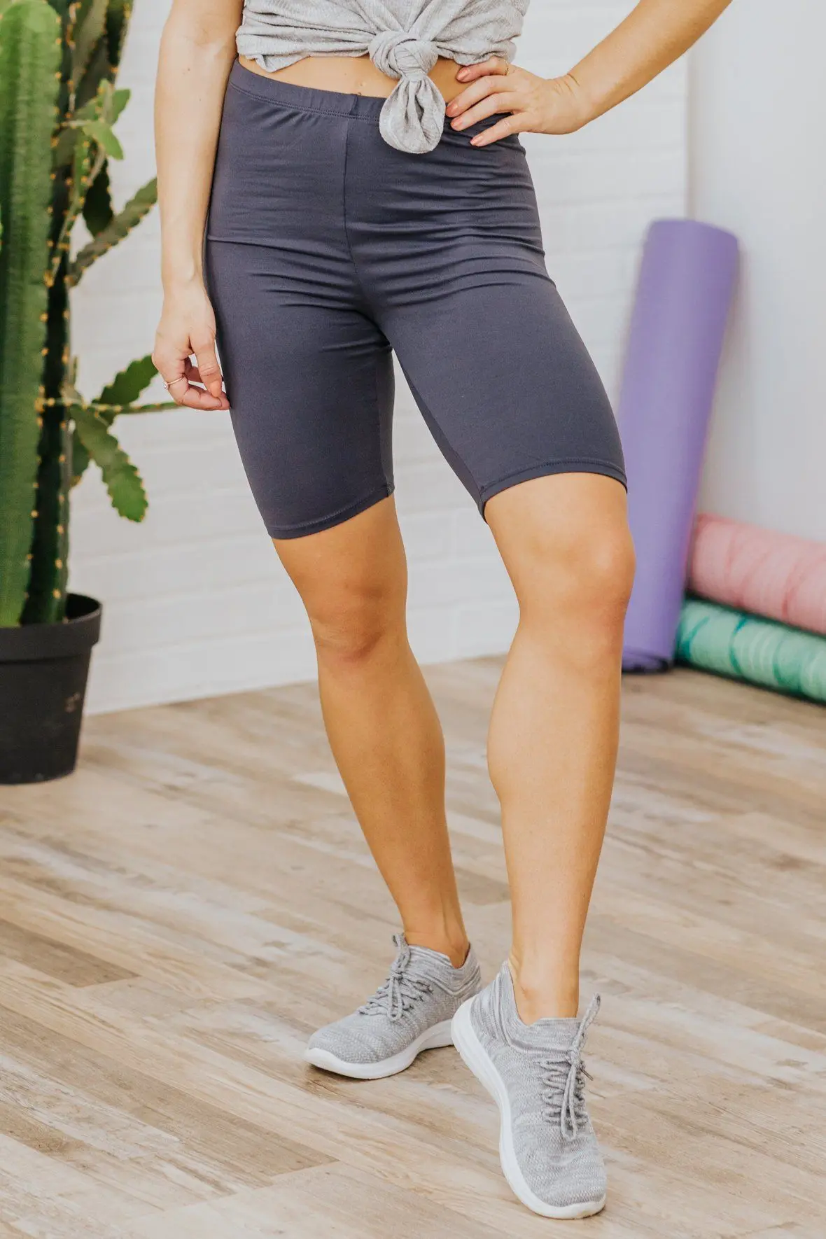 Premium Thick And Soft High Waisted Biker Shorts In Charcoal 1
