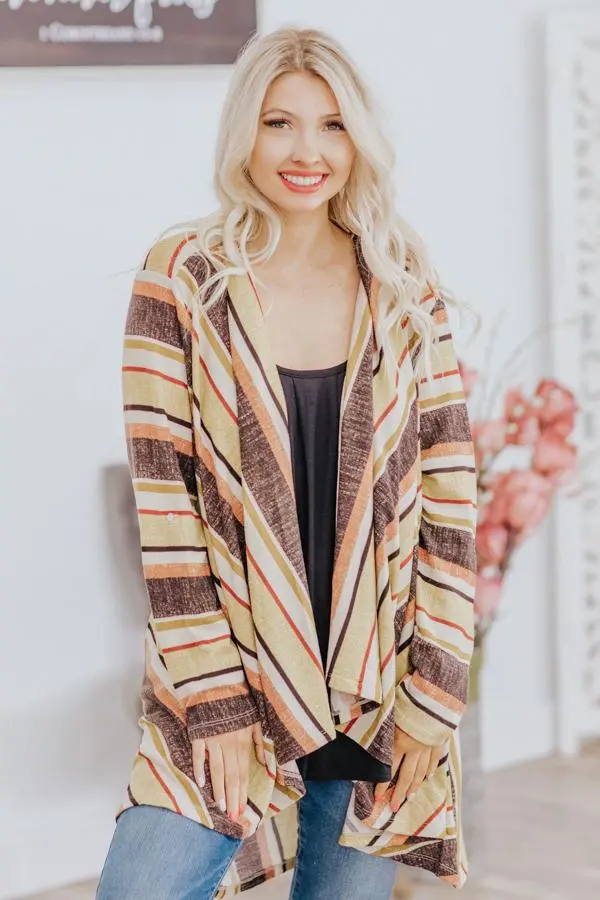 Woah Girl Striped High Low Long Sleeve Cardigan In Lime 1