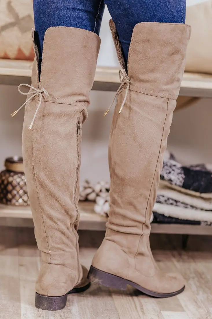 Your On Top Of The World Tall Suede Boots In Taupe 1