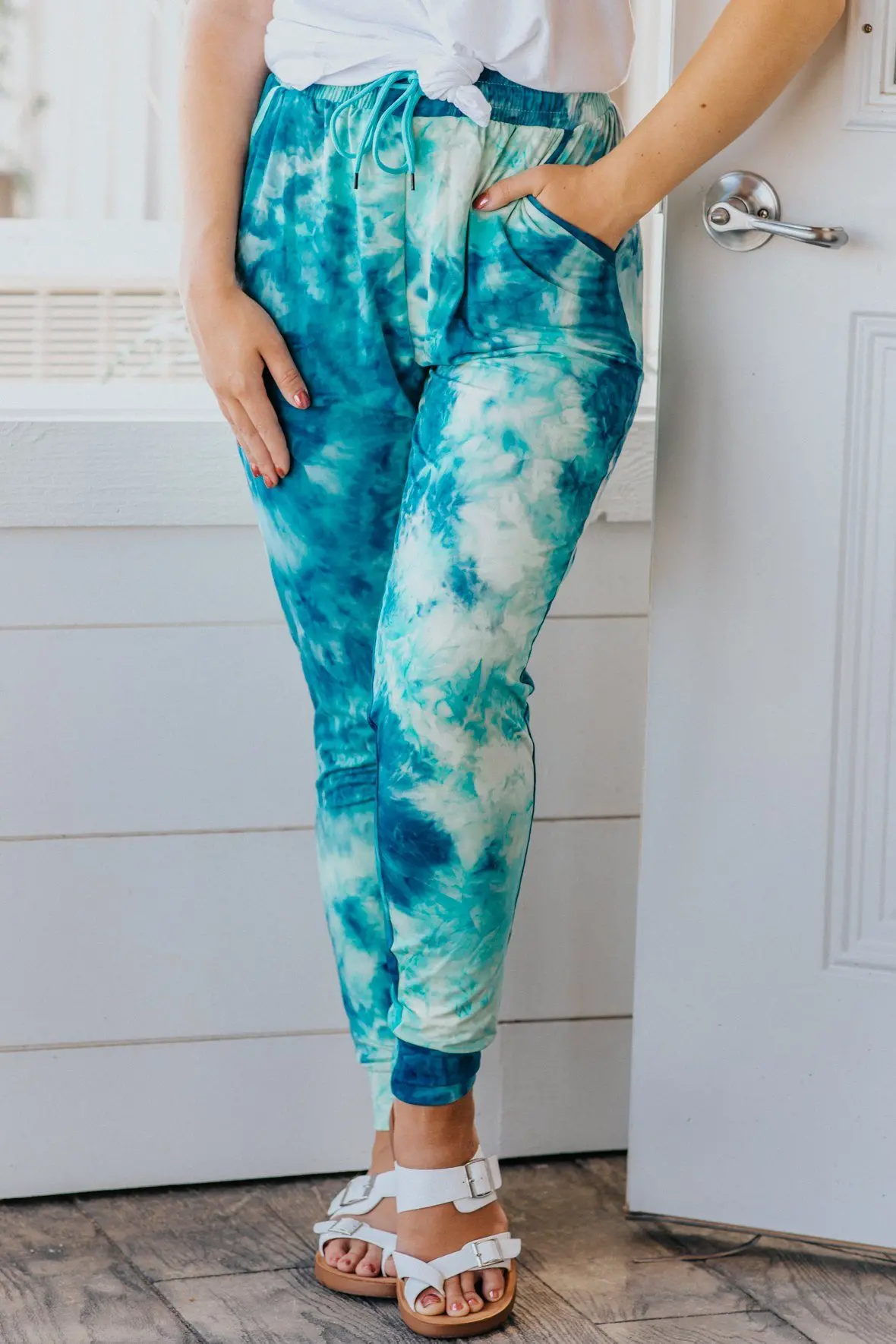 Only Fun Sundays Tie Dye Cuffed Joggers In Blue/Green 1