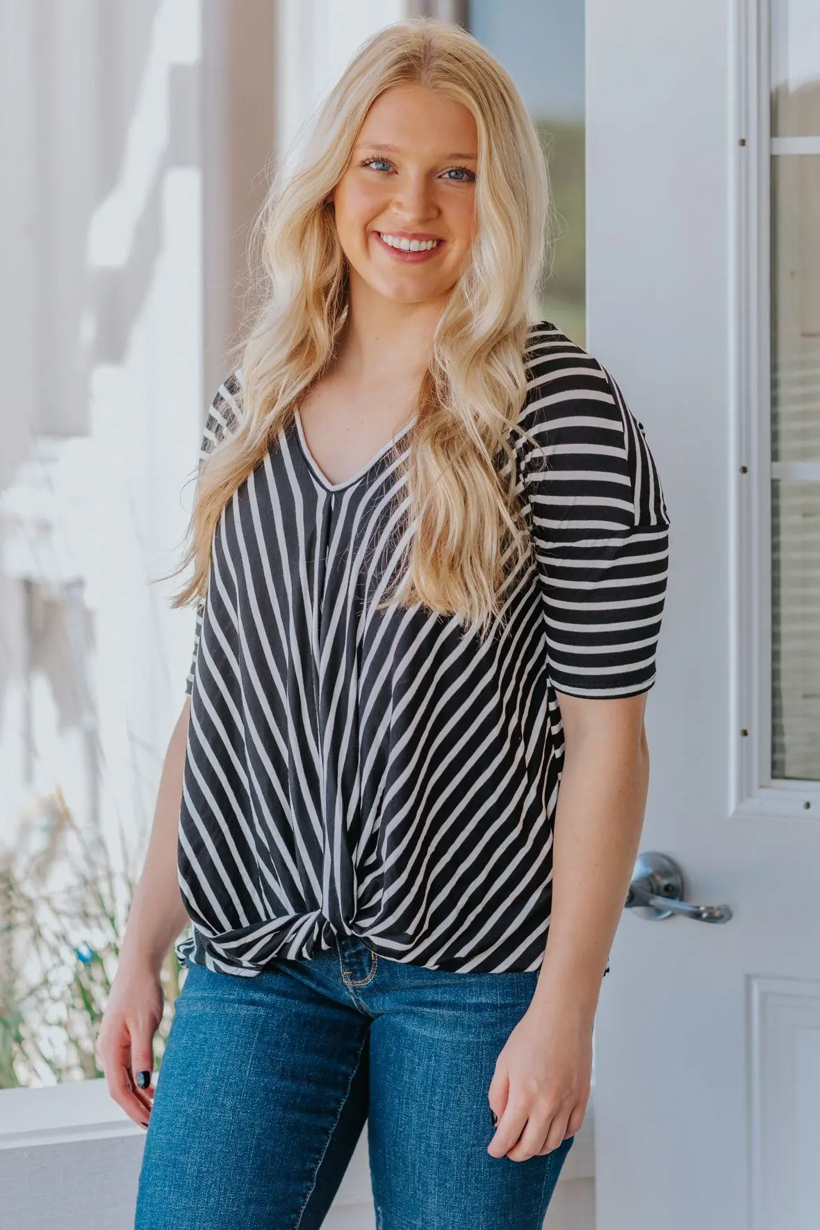 I Could Get Used To This Striped Top In Black/Ivory 1