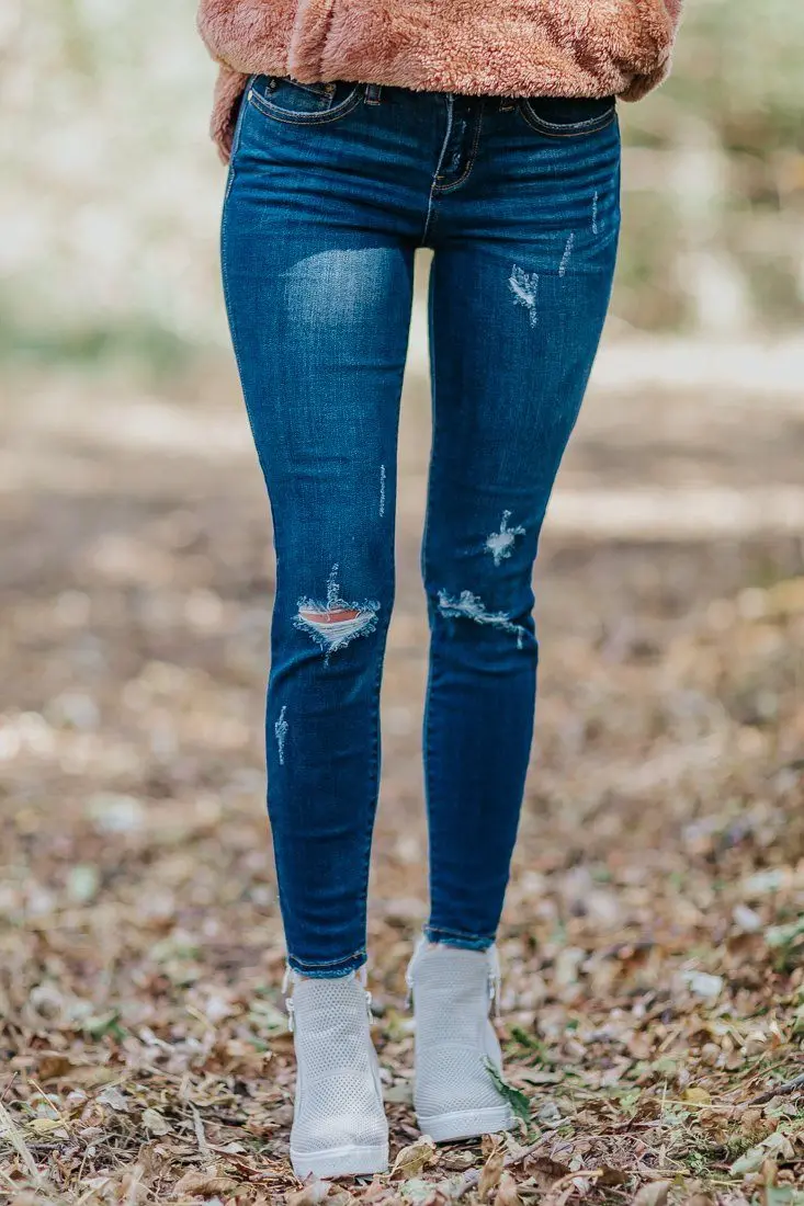 Jadie Judy Blue Mid Rise Distressed Jeans 1