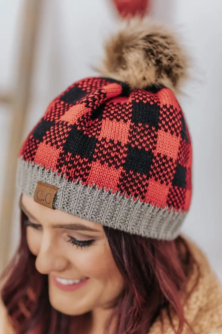Fall Weather Buffalo Plaid Beanie 1