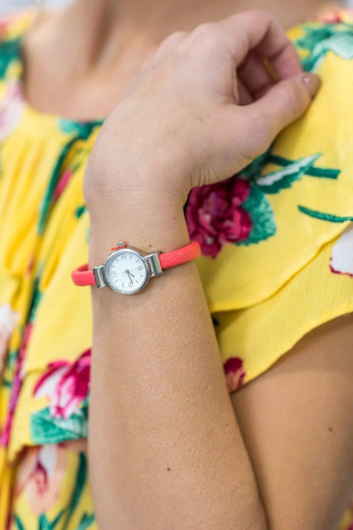 Take Your Time Bangle Cuff Watch In Coral 1