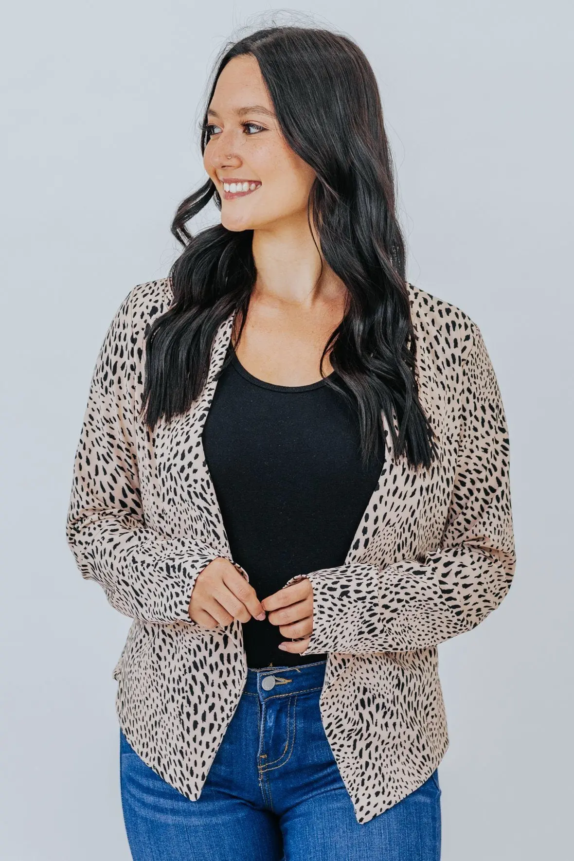 Good Direction Animal Print Blazer In Taupe And Black 1