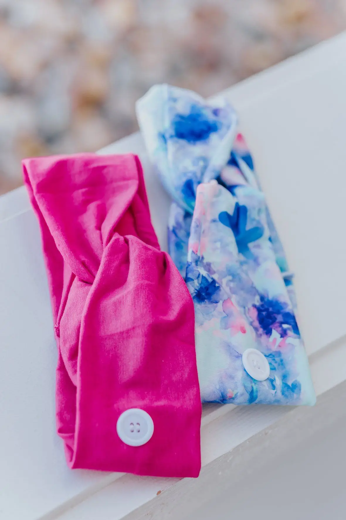 Little Helper Headband Set For Masks In Blue Floral/Hot Pink 1