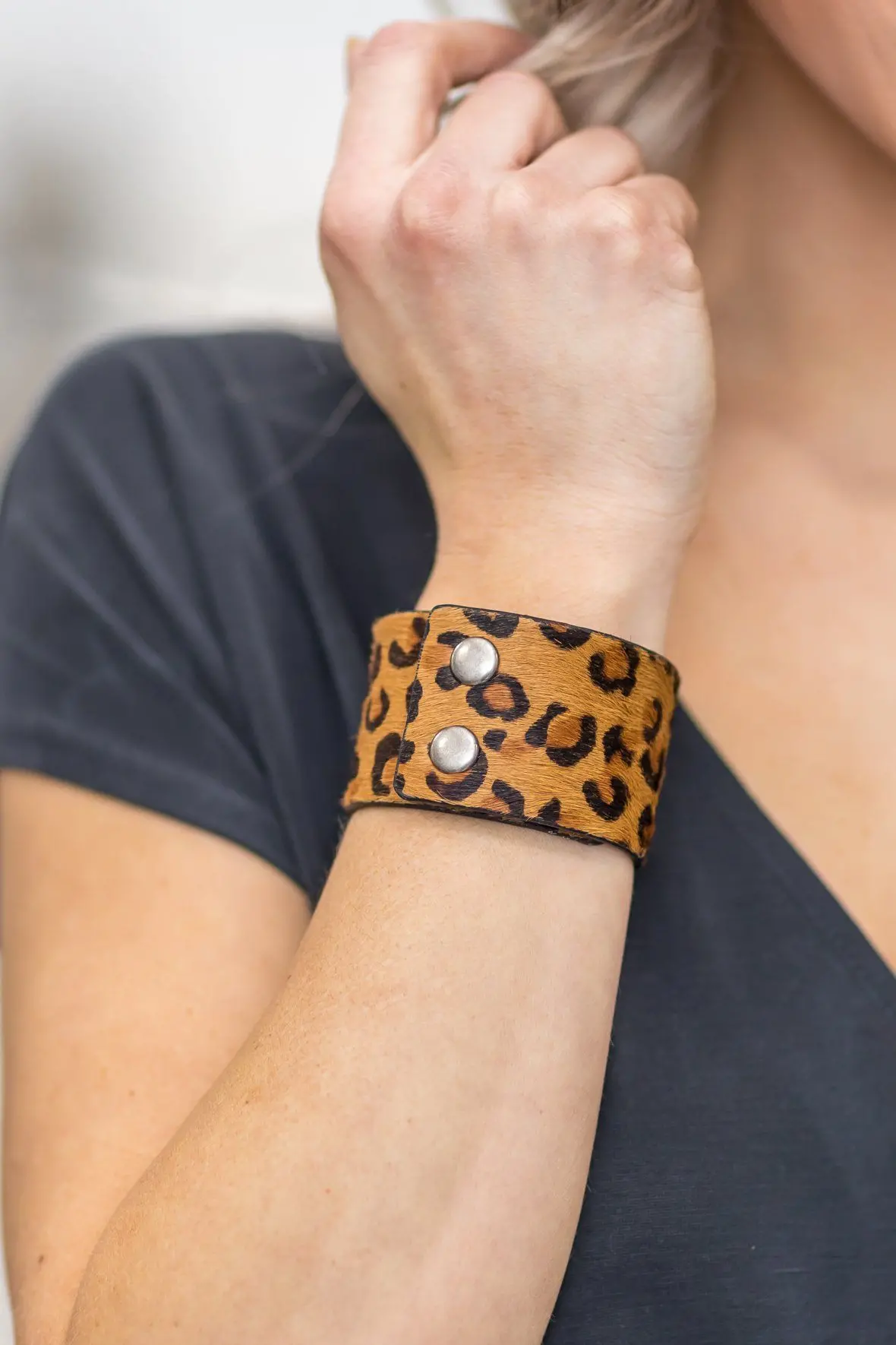 The Whole Story Leopard Printed Cuff Bracelet In Brown 1