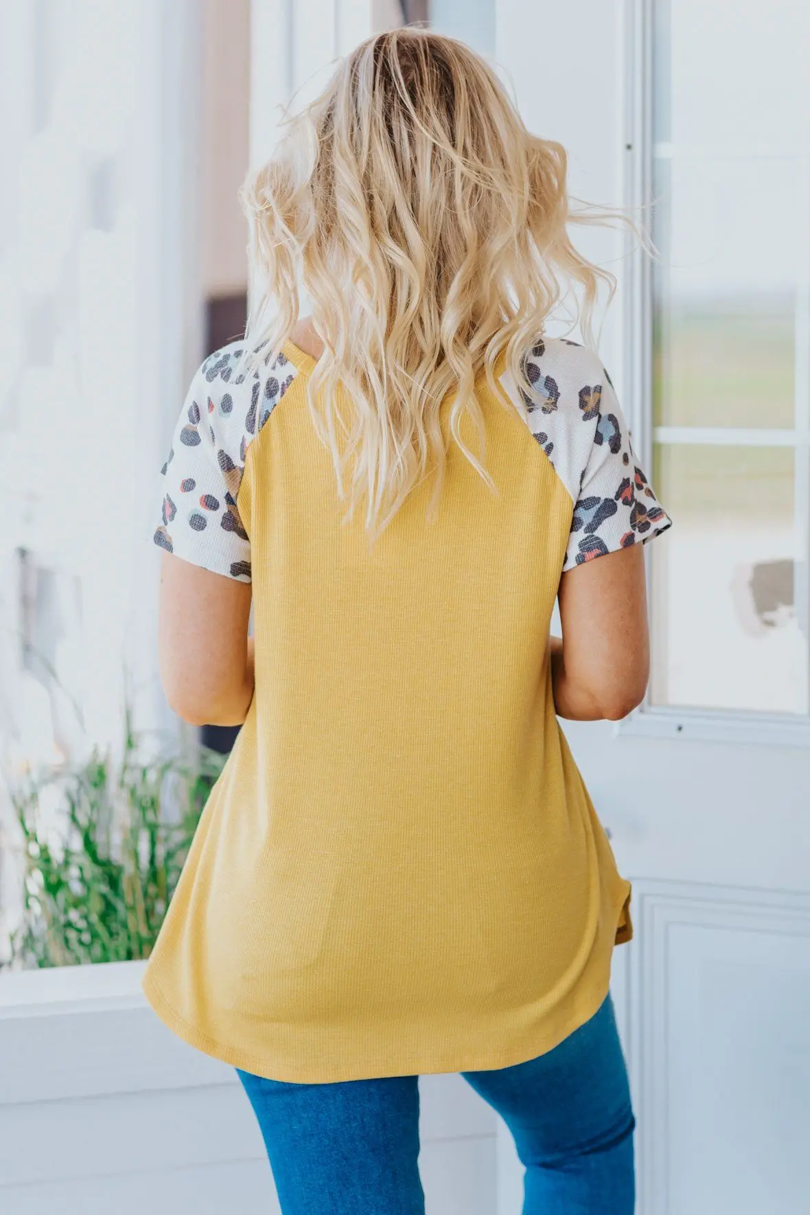 Dance In The Sun Animal Print Detail Short Sleeve Top In Yellow 2