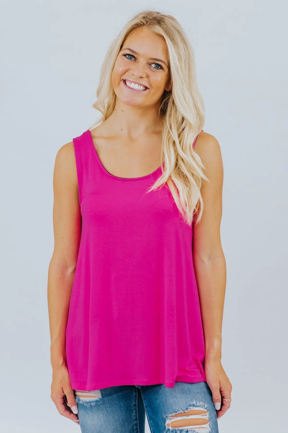 Love What You Do Criss Cross Detail Tank Top In Fuchsia 1