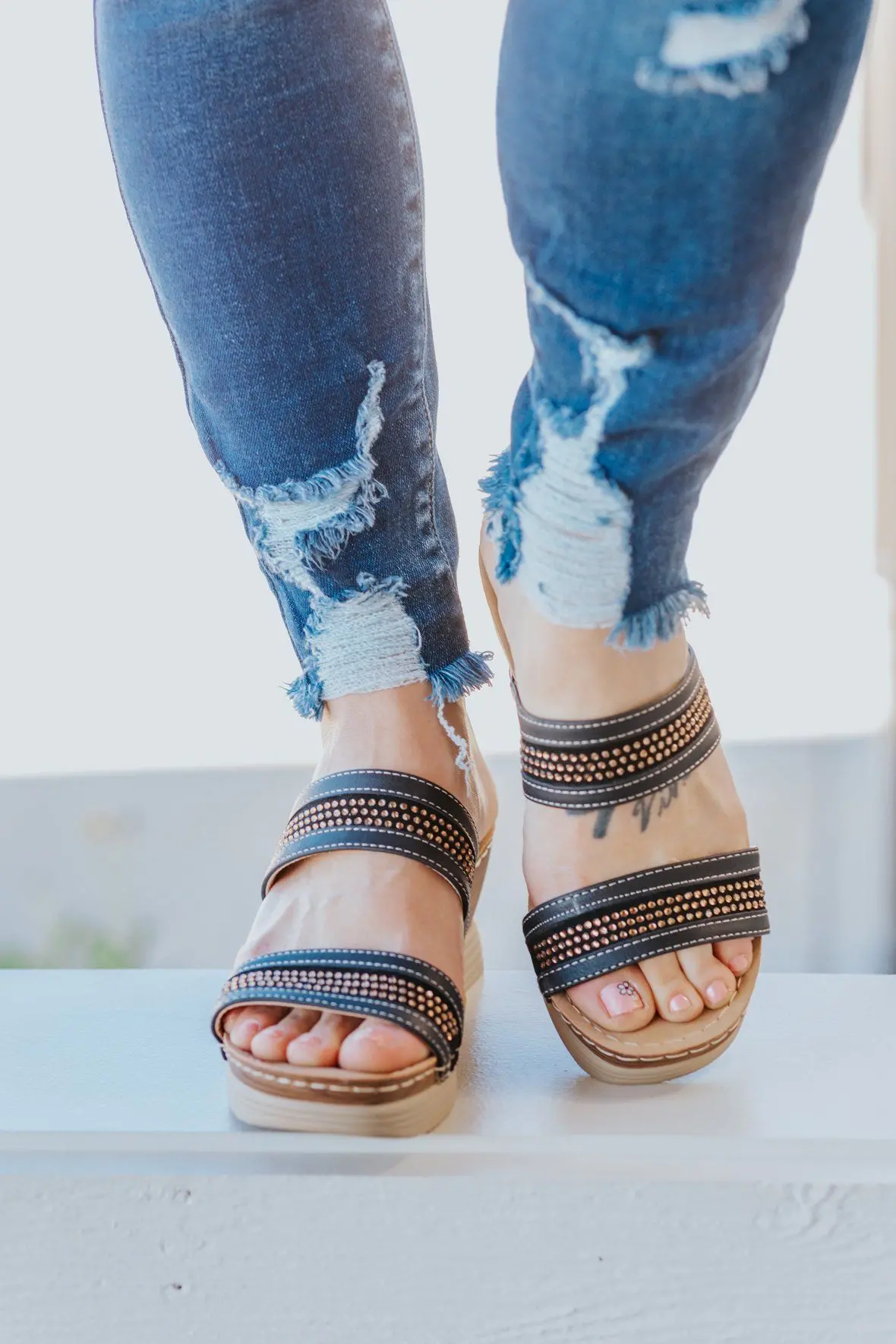 Hello Beautiful Wedge Sandals In Black 1