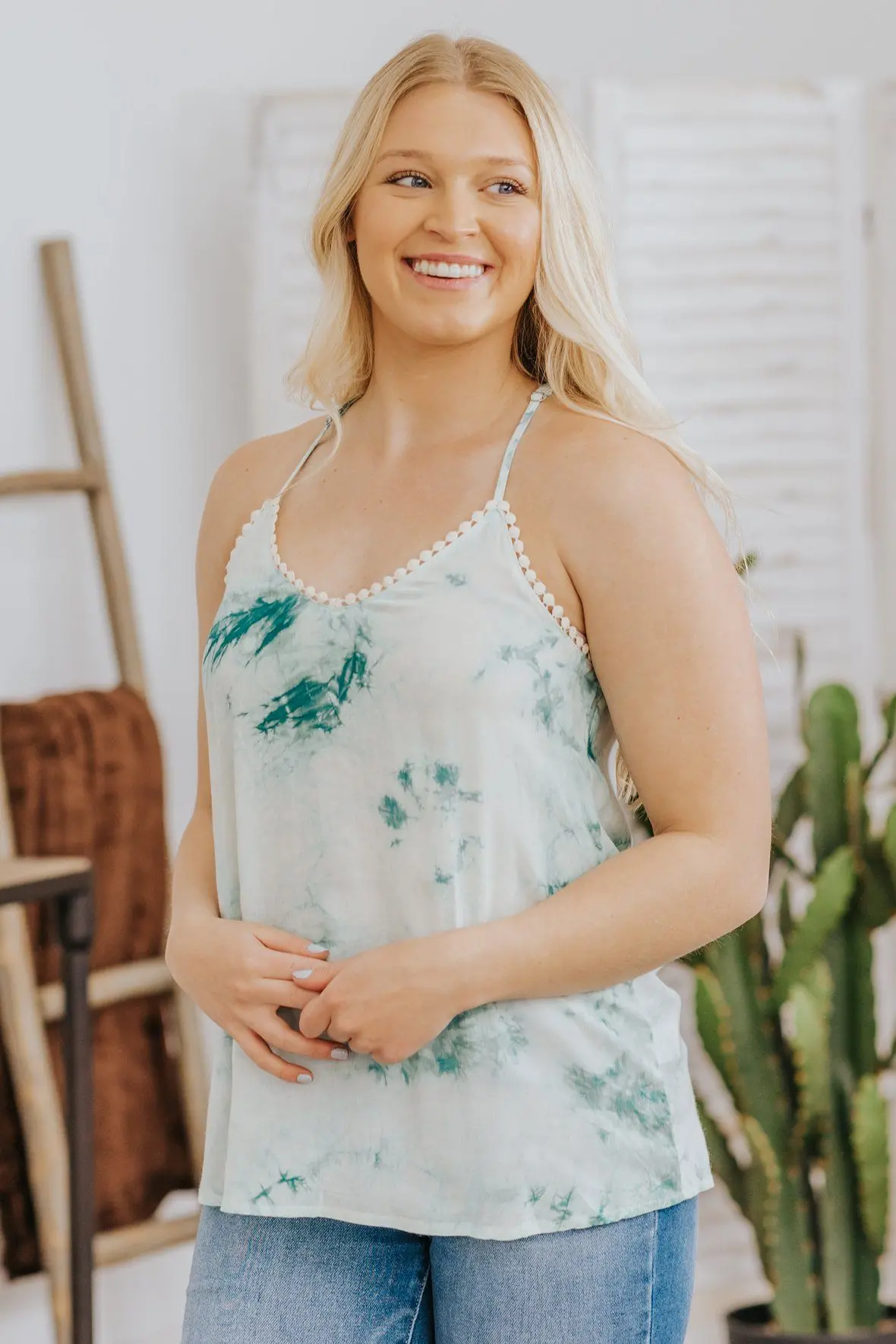 Ability To Persist Tie Dye Crochet Lace Sleeveless Tank Top In Mint Green 1