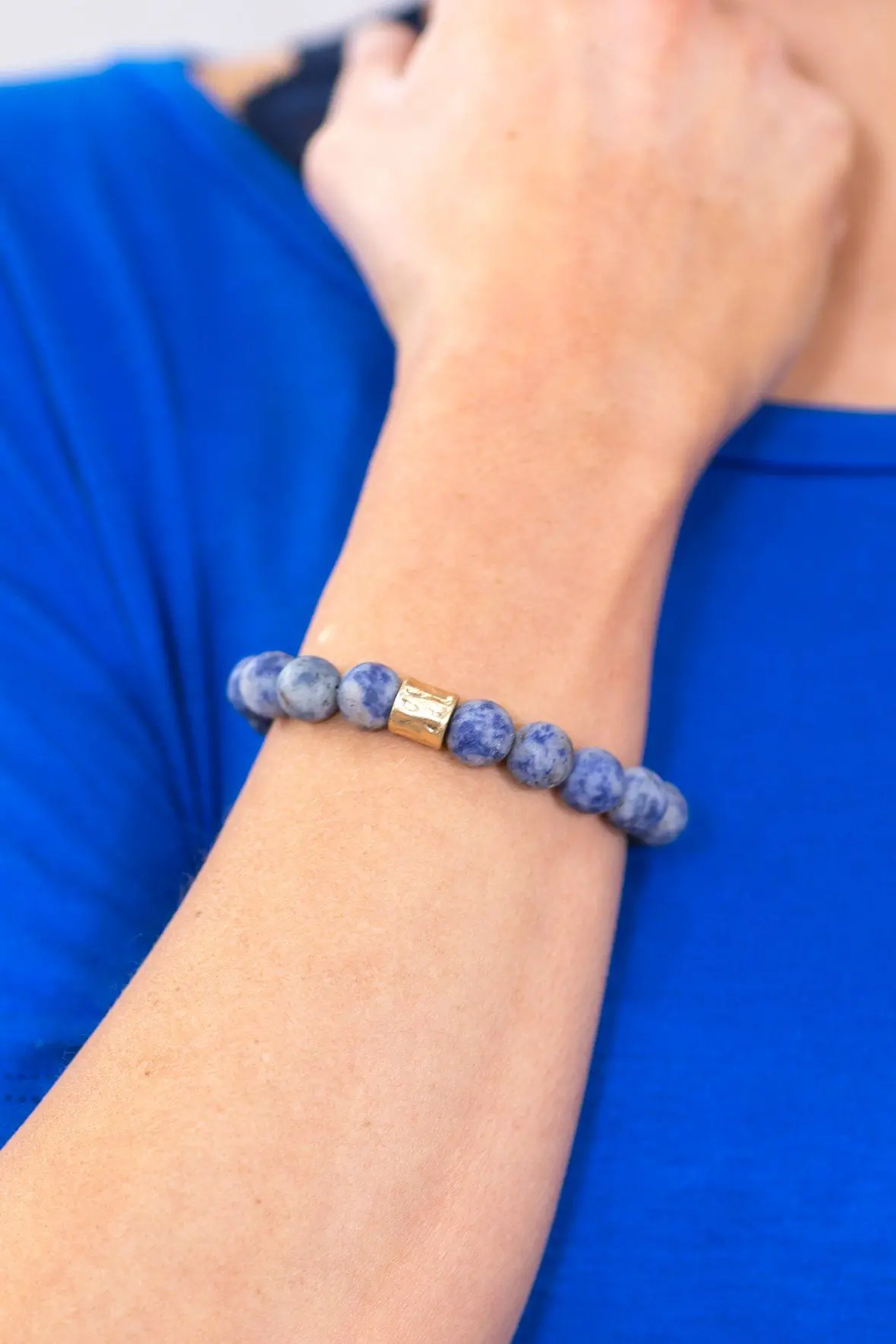 Throw It On Natural Stone Matte Finish Bead Stretch Bracelet In Blue 1