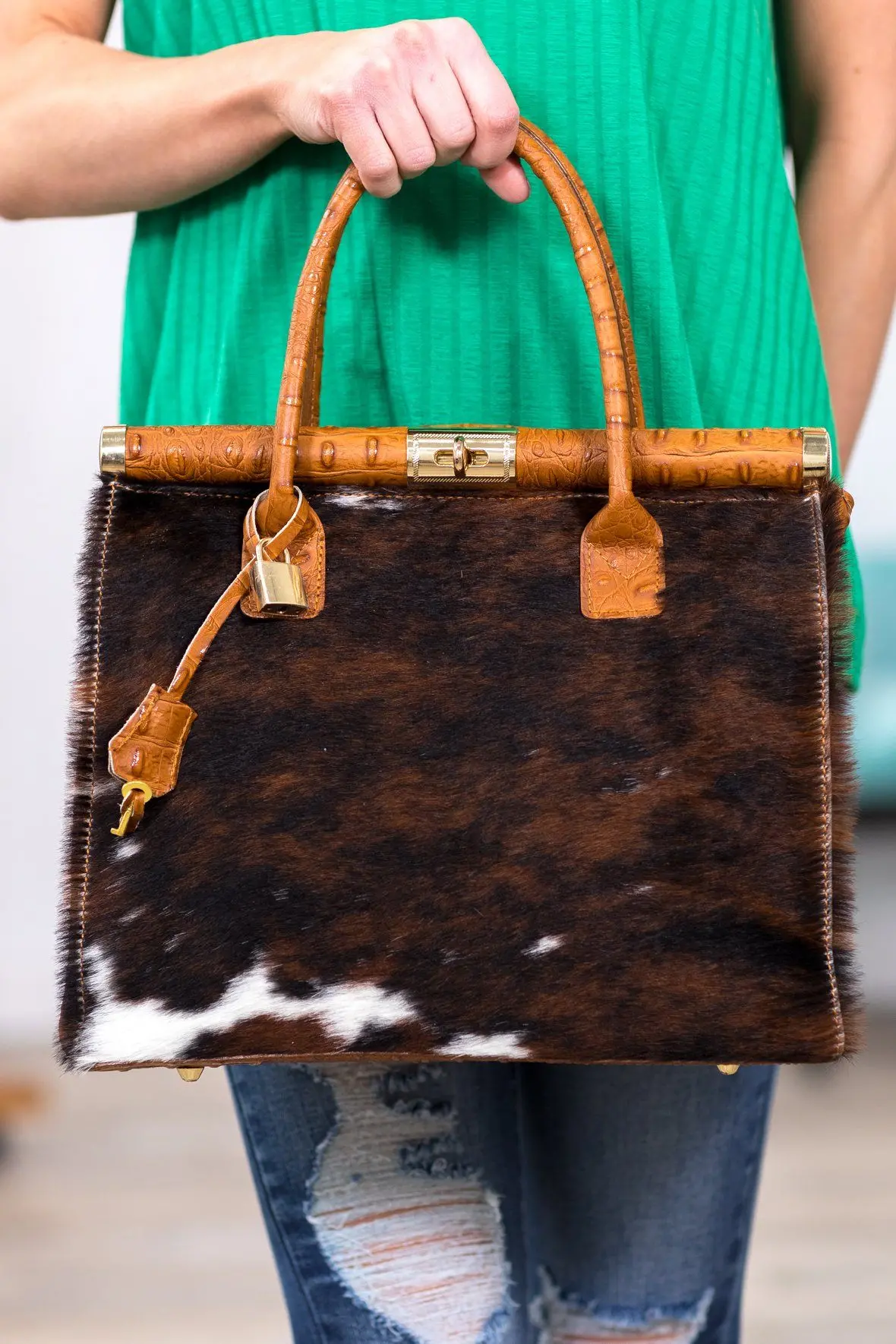 Country Girl Dreamin' Brown Cow Hide Tan Leather Purse 1