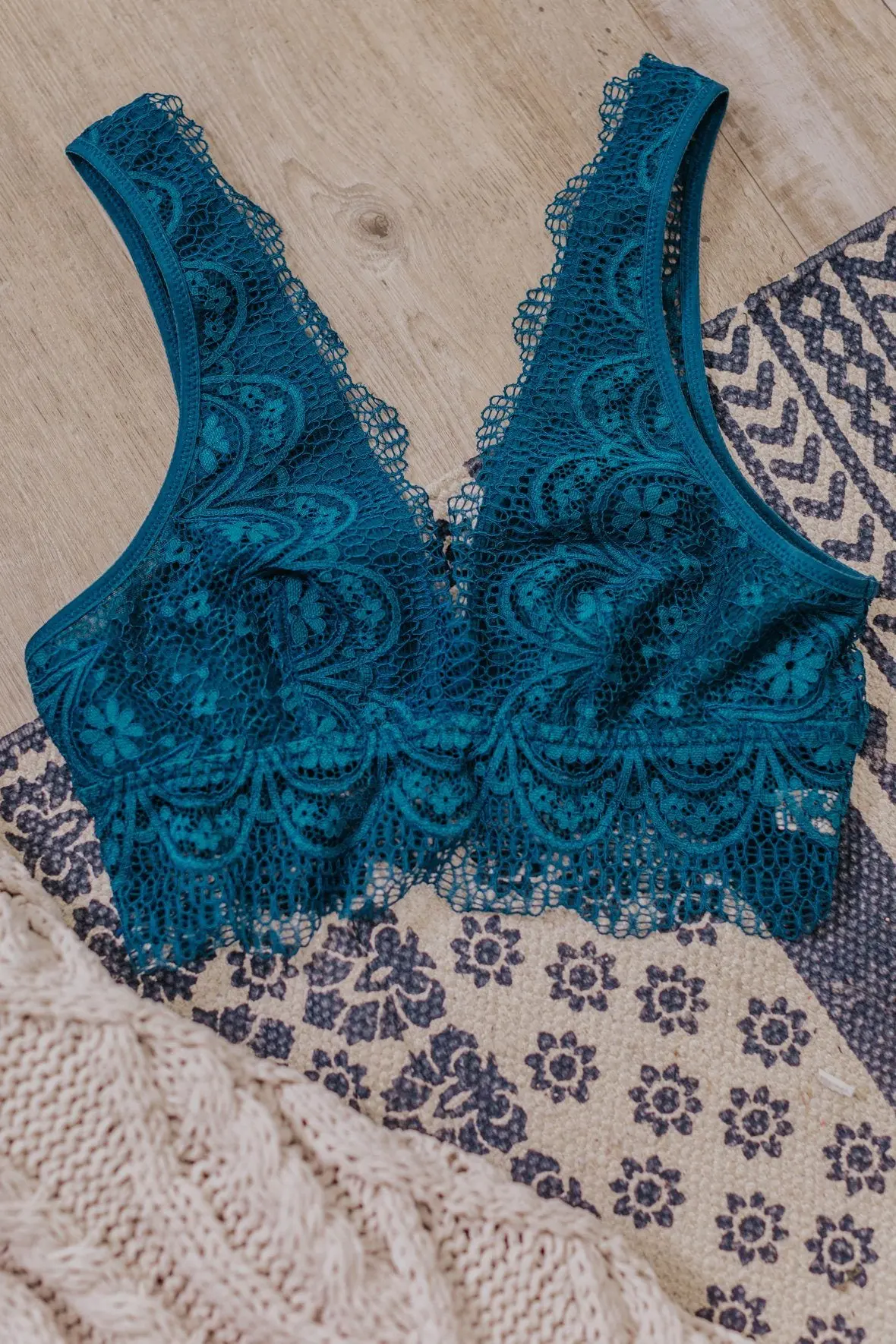 Taken For Granted Lace Bralette In Teal 1