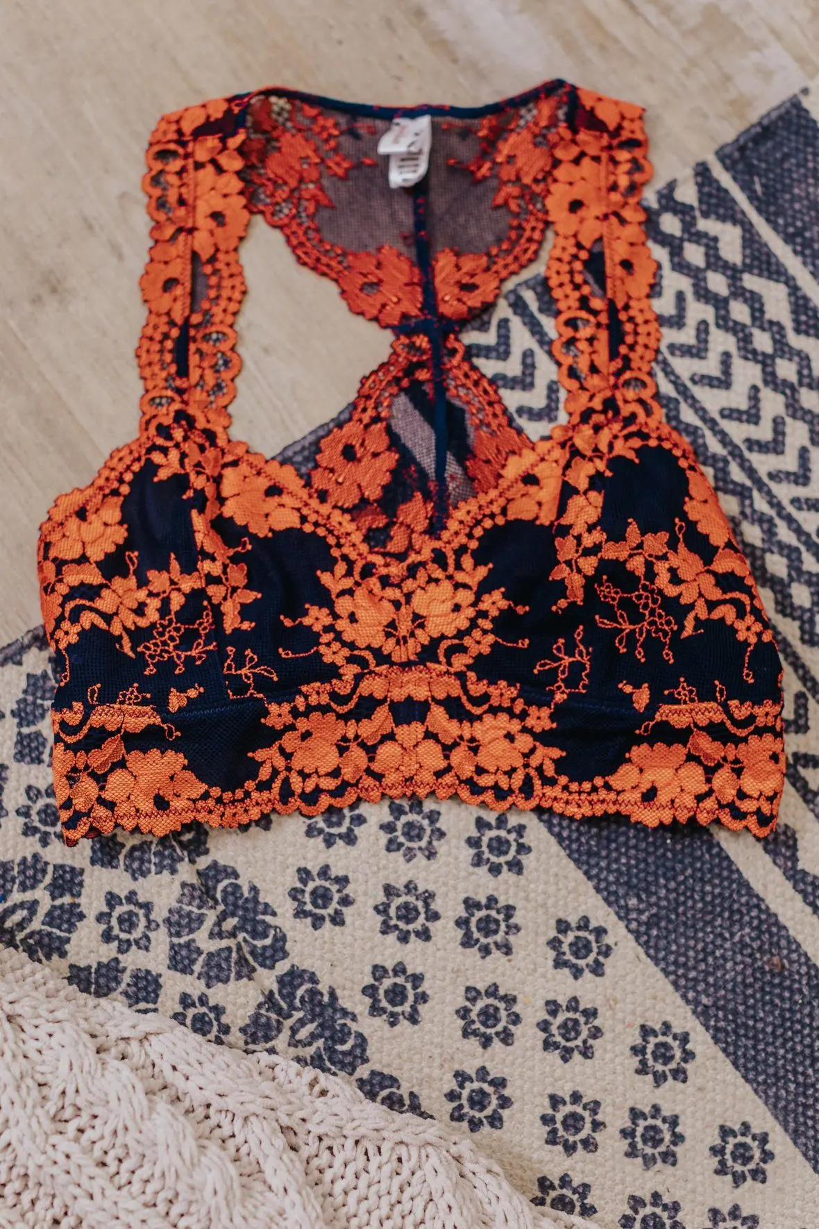 She's Dangerous Lace Bralette In Navy Rust 1