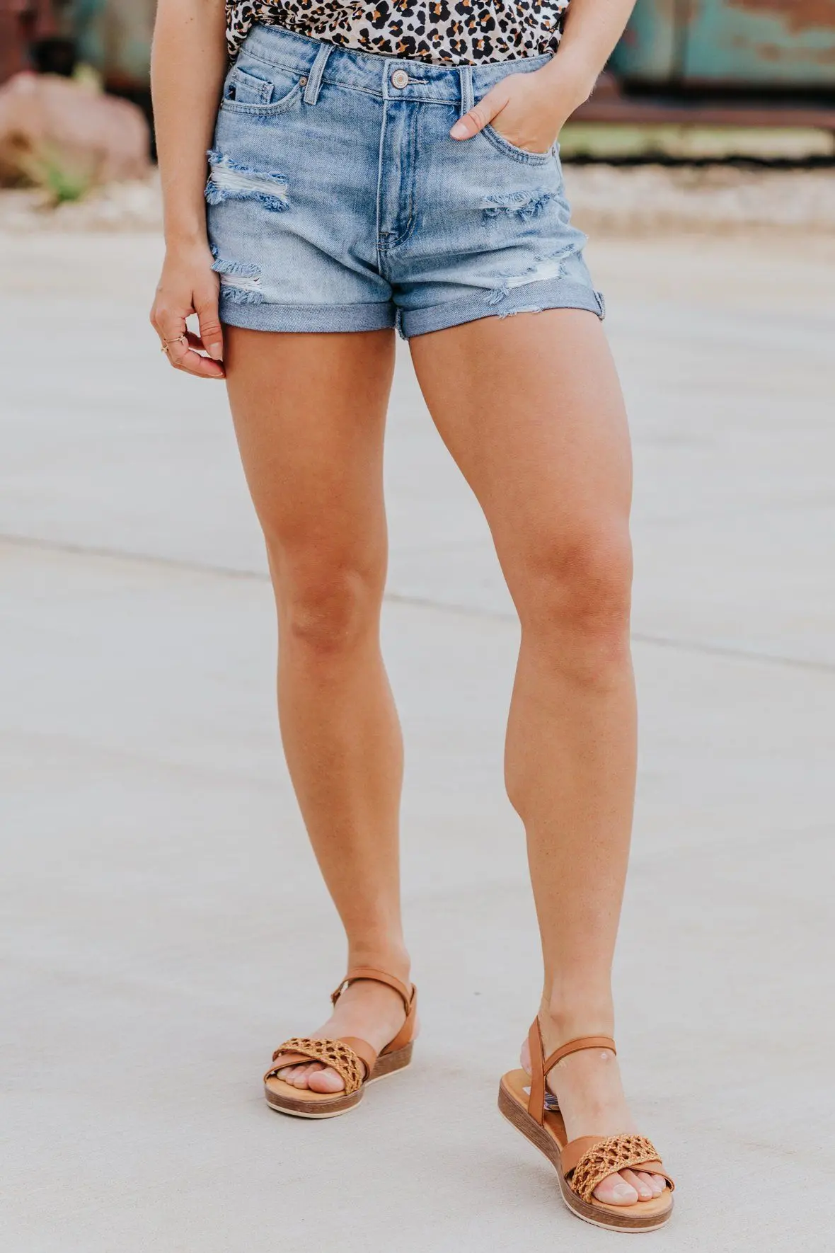 Kan Can Distressed & Cuffed High Rise Jean Shorts 1