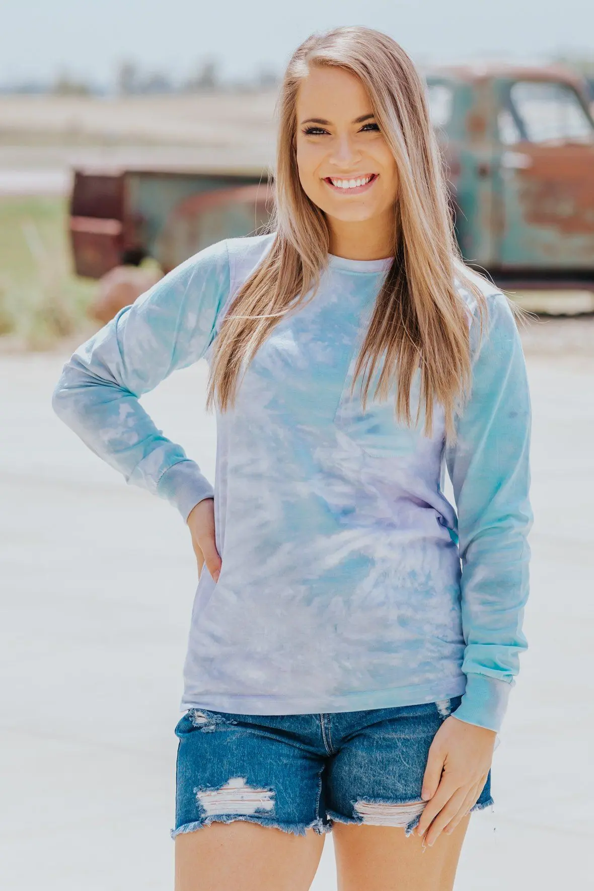Running Circles Tie Dye Long Sleeve Top In Violet 1