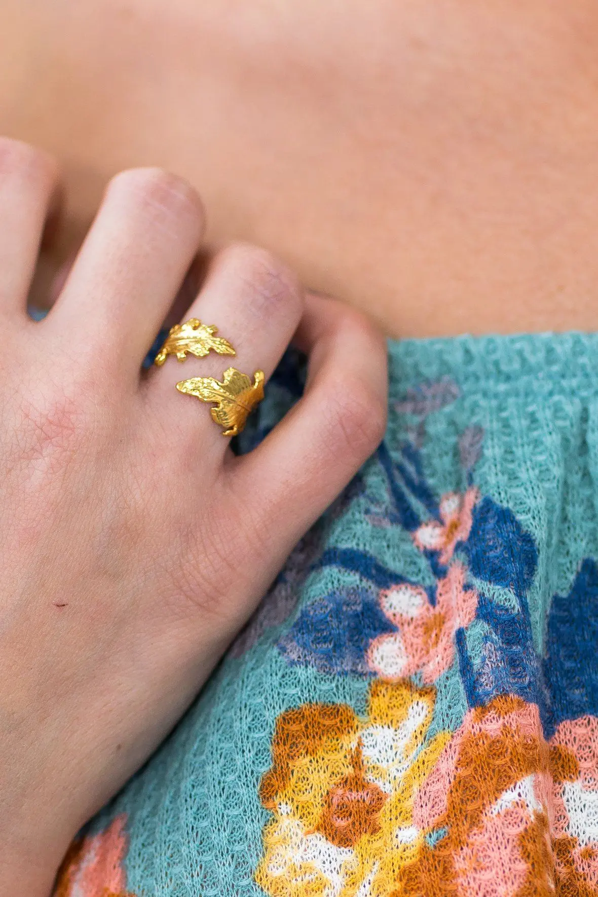 Got Me Wishing Adjustable Gold Leaf Ring 1