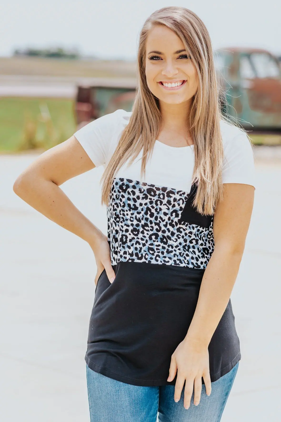 Restless Hearts Colorblock Top In Blue 1