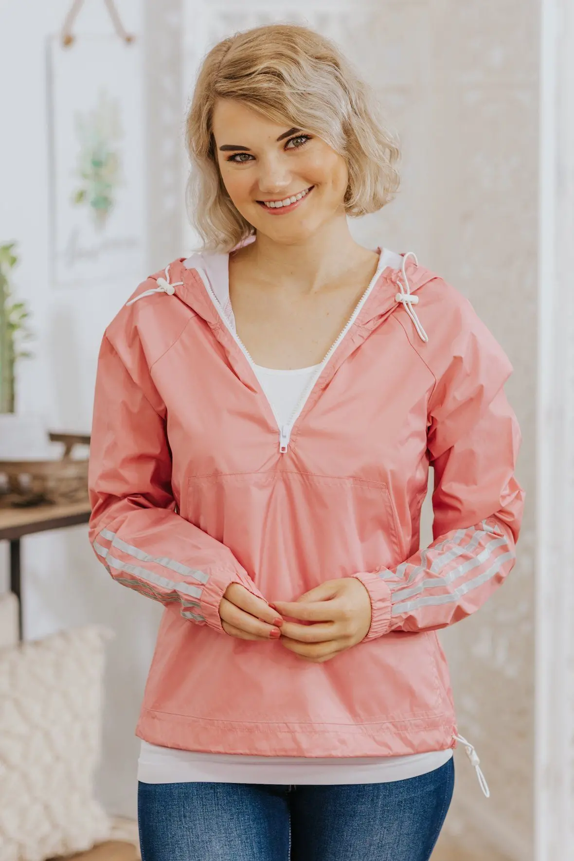 Windy Days Athletic Reflective Pullover Windbreaker Hoodie In Mauve 1