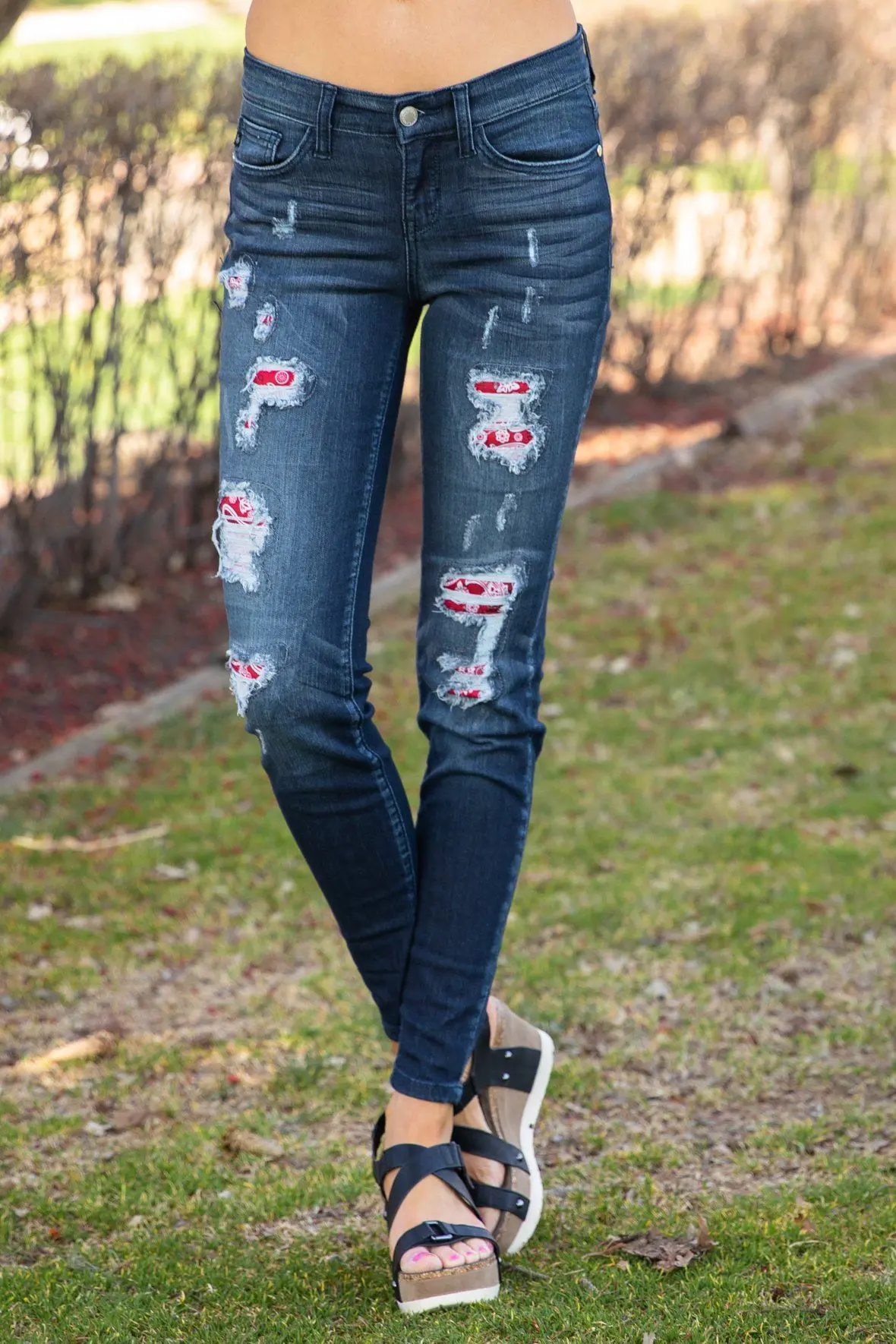 Juliet Judy Blue Mid Rise Bandana Patch Skinny Jeans 1