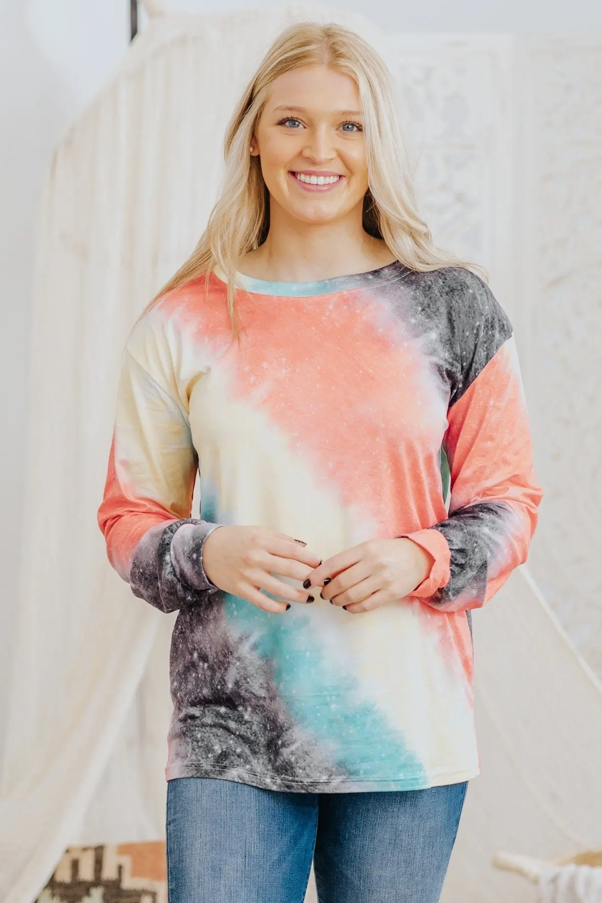 Surprise Of Happiness Tie Dye Long Sleeve Top In Pink 1