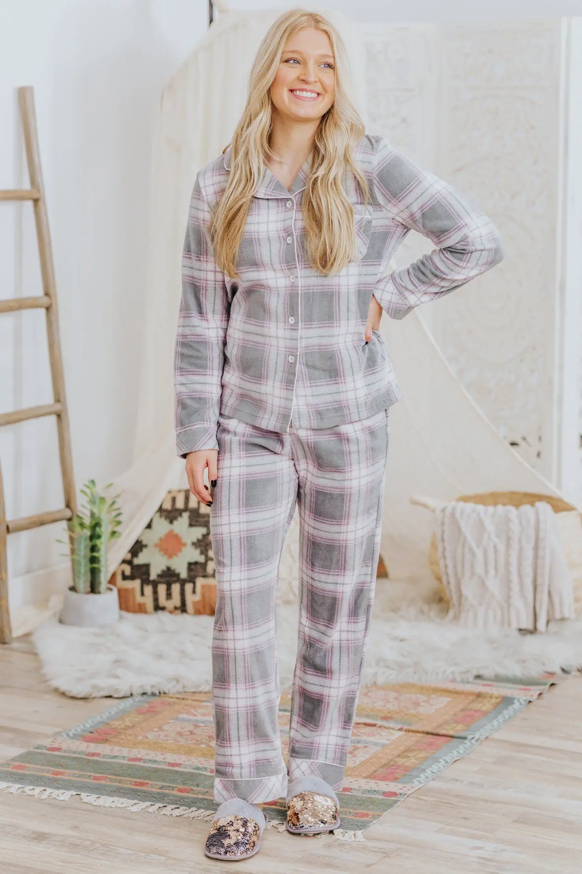 Sleeping Beauty Micro Fleece Sleep Set In Grey 1