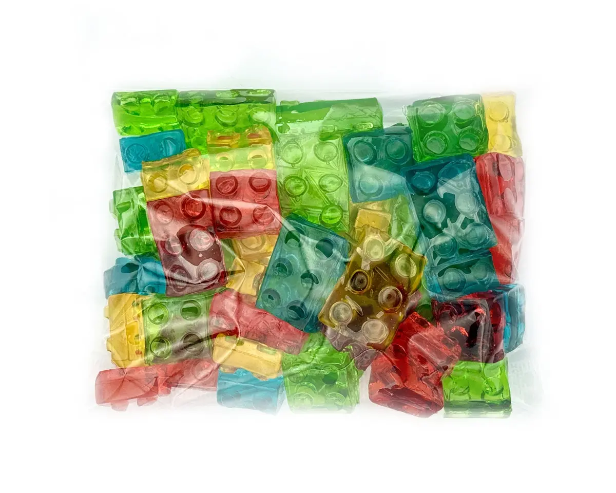 Hand Packed 3D Gummi Building Block Flat Bags 1
