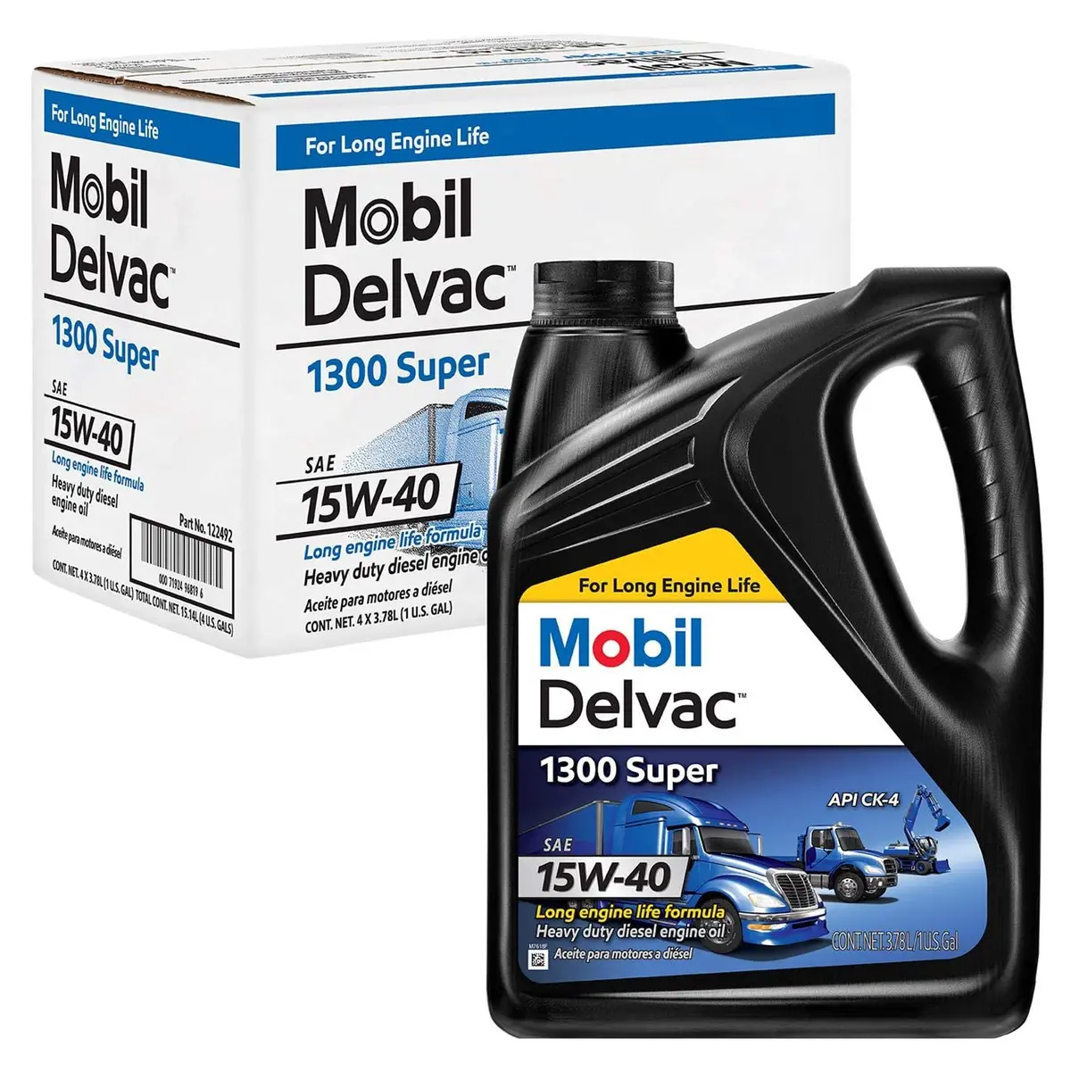 Mobil 1 122492 Delvac 1300 Super Sae 15W-40 Synthetic Blend Diesel Motor Oil, 1 Gallon X 4 1