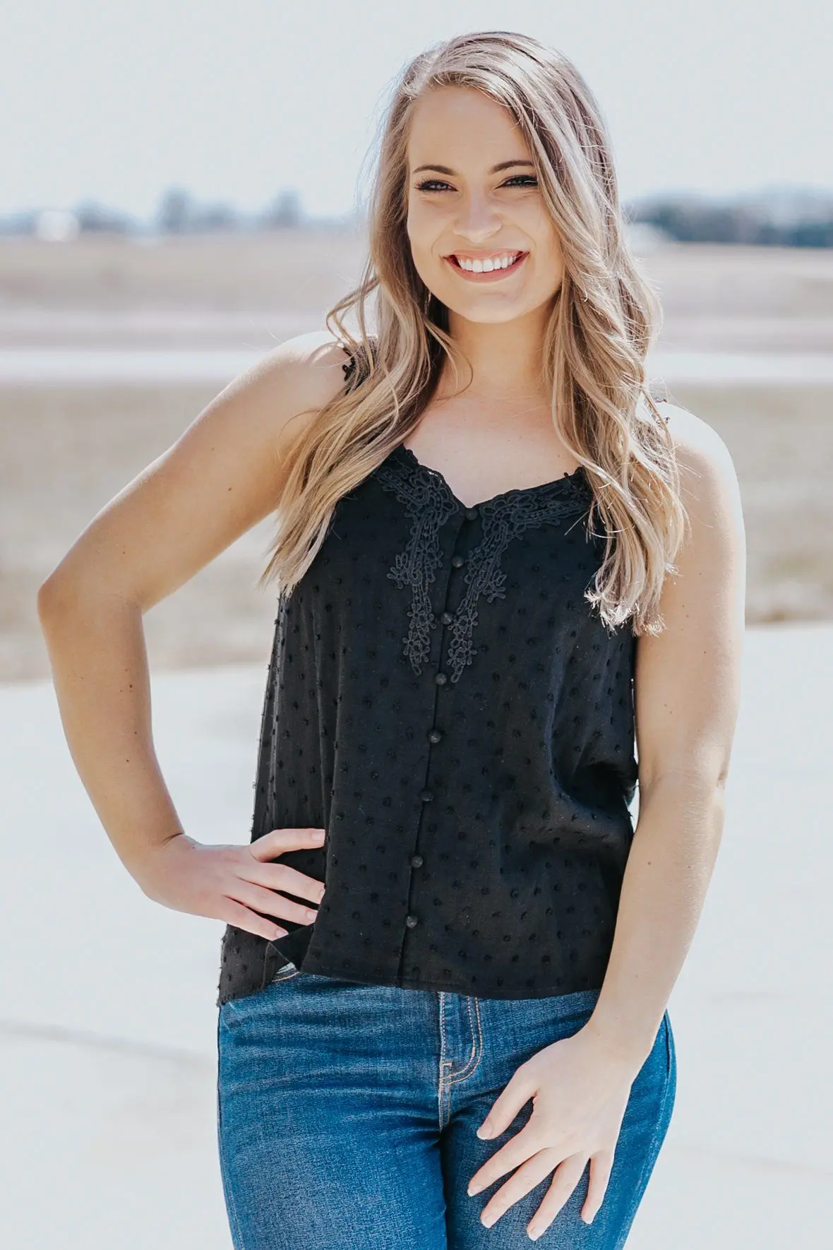 Had To Have You Lace Swiss Dot Sleeveless Tank Top In Black 1