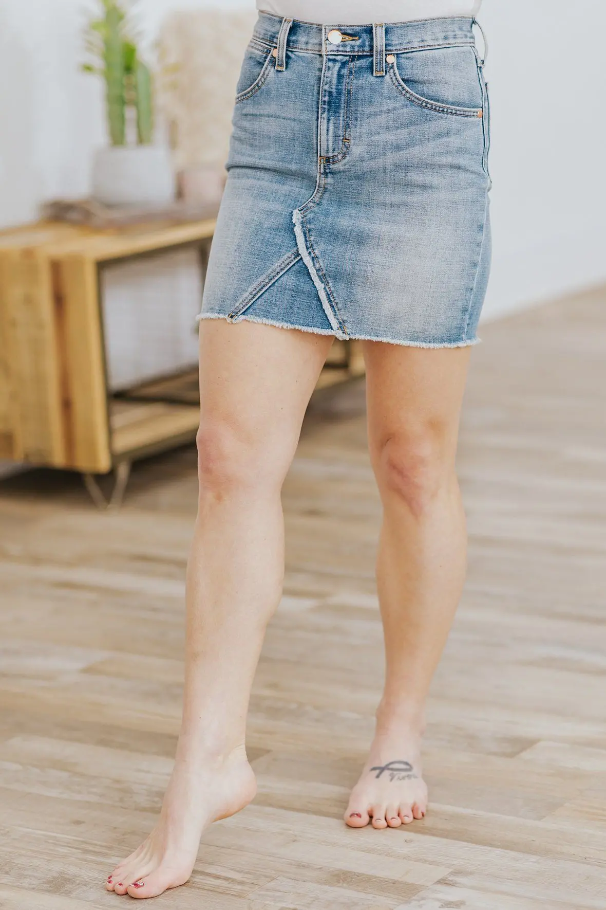 Will Wrangler Light Wash Distressed High Rise Jean Skirt 1