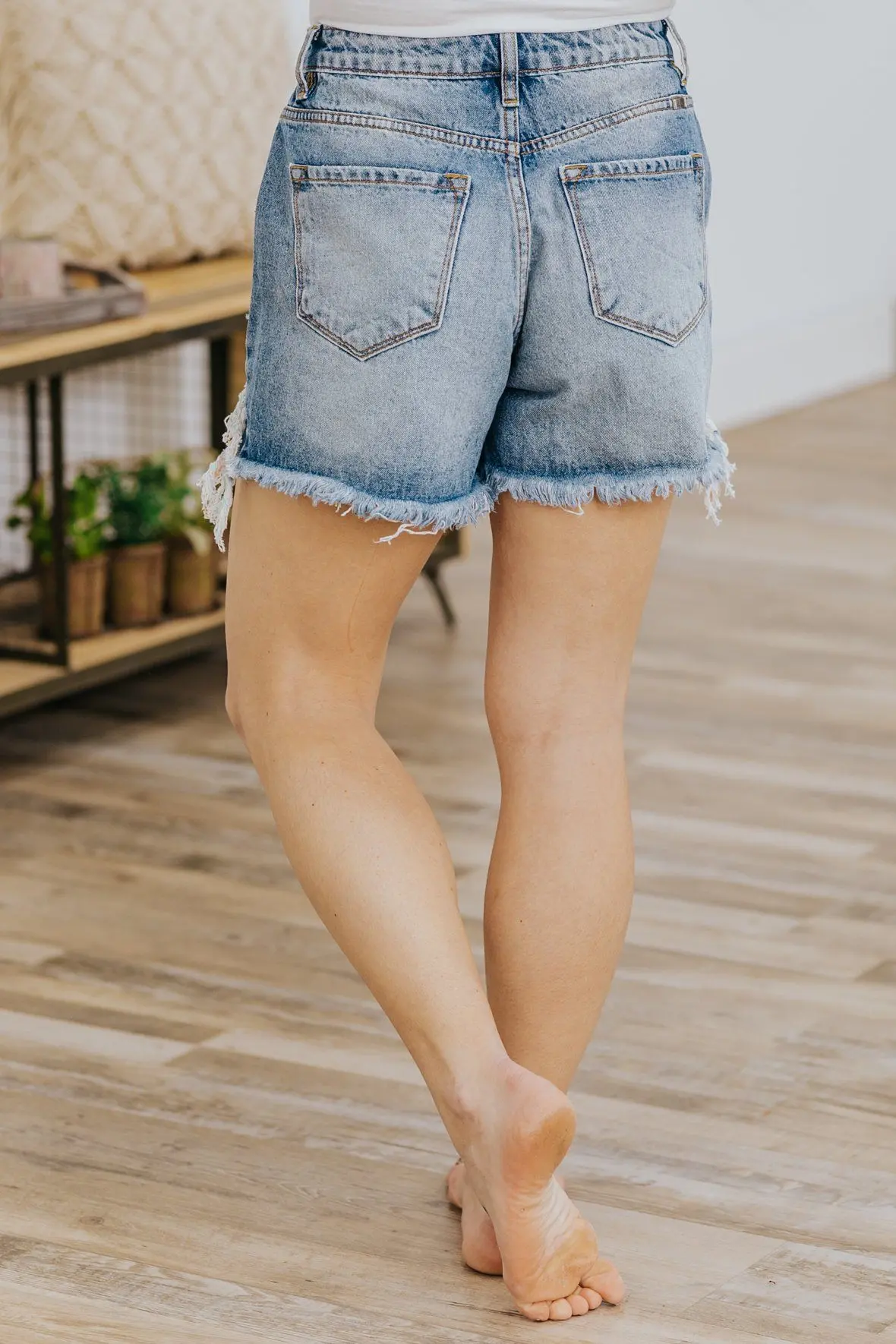 Keira Kan Can High Rise Distressed Jean Shorts In Medium Wash 3
