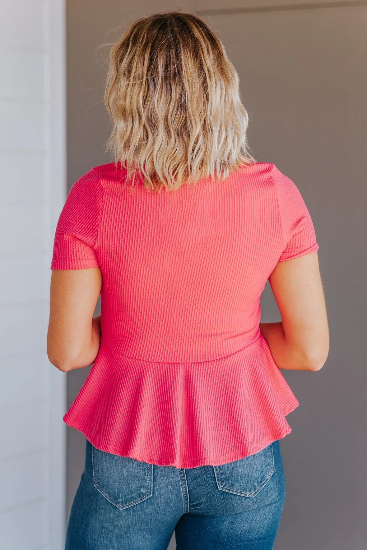 Hold Me Together Waffle Detail Short Sleeve Top In Fuchsia 2