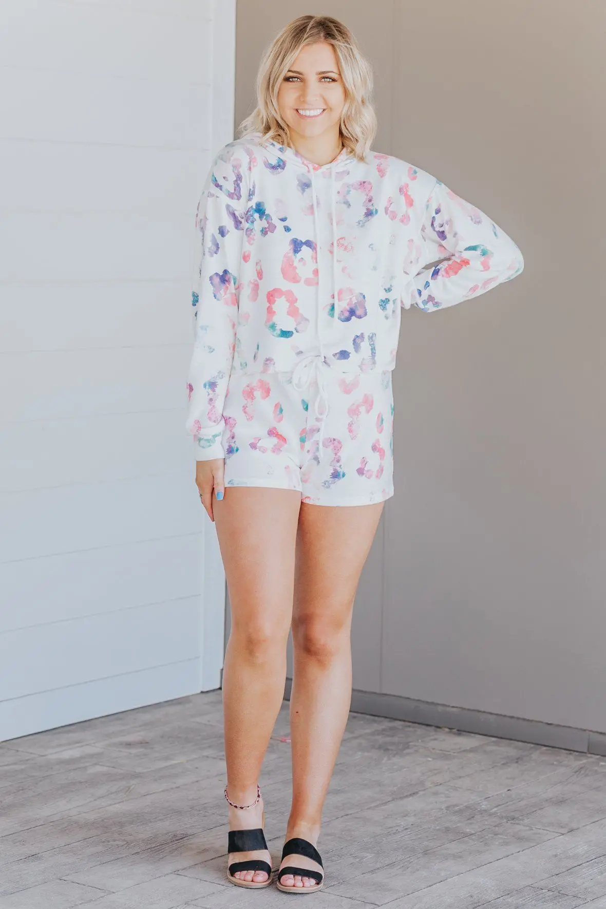 No Care Today Leopard Hoodie Pajama Lounge Wear Set In Ivory 1