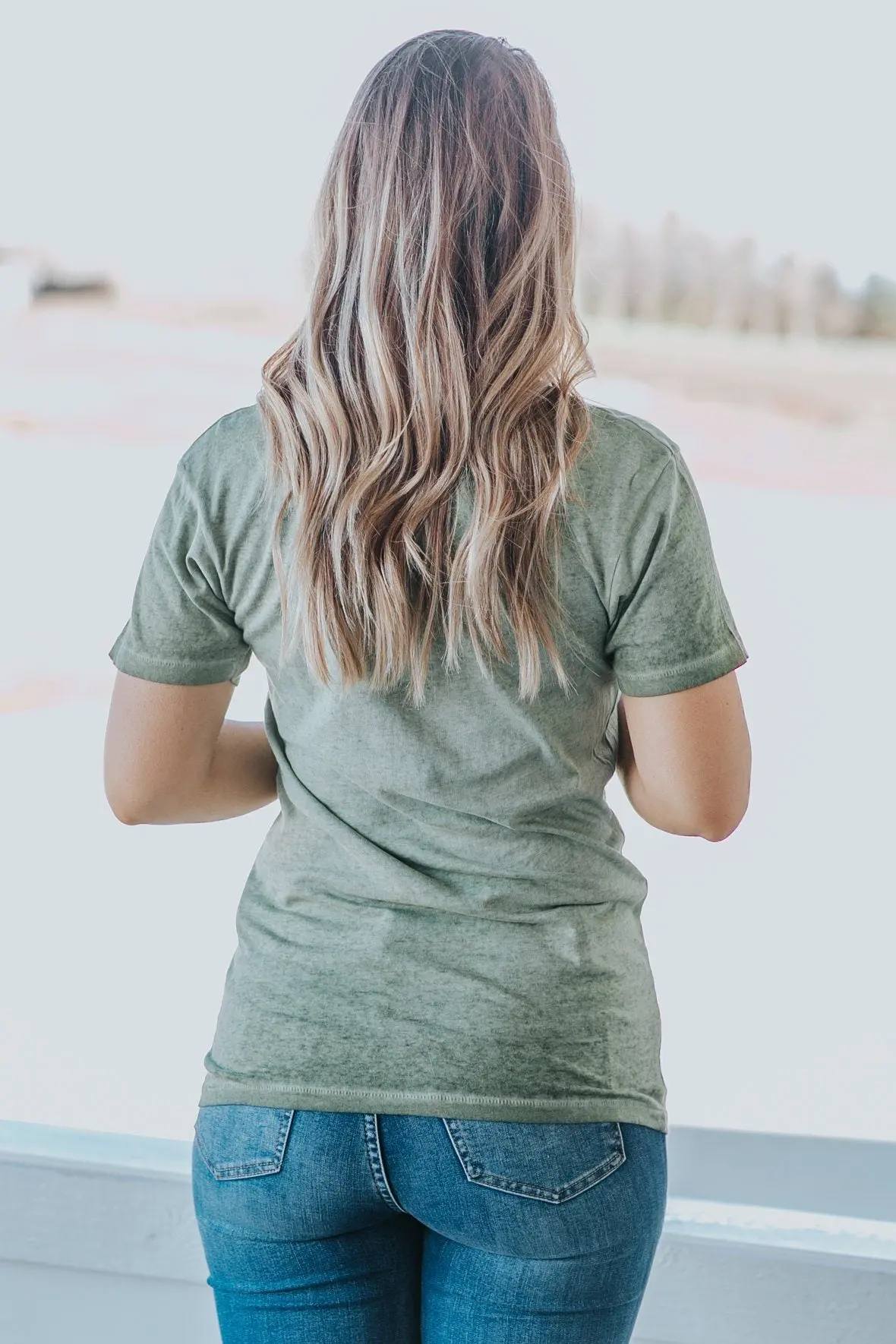 "Support Your Local Farmers" Laser Cut Graphic Short Sleeve Top In Olive 2