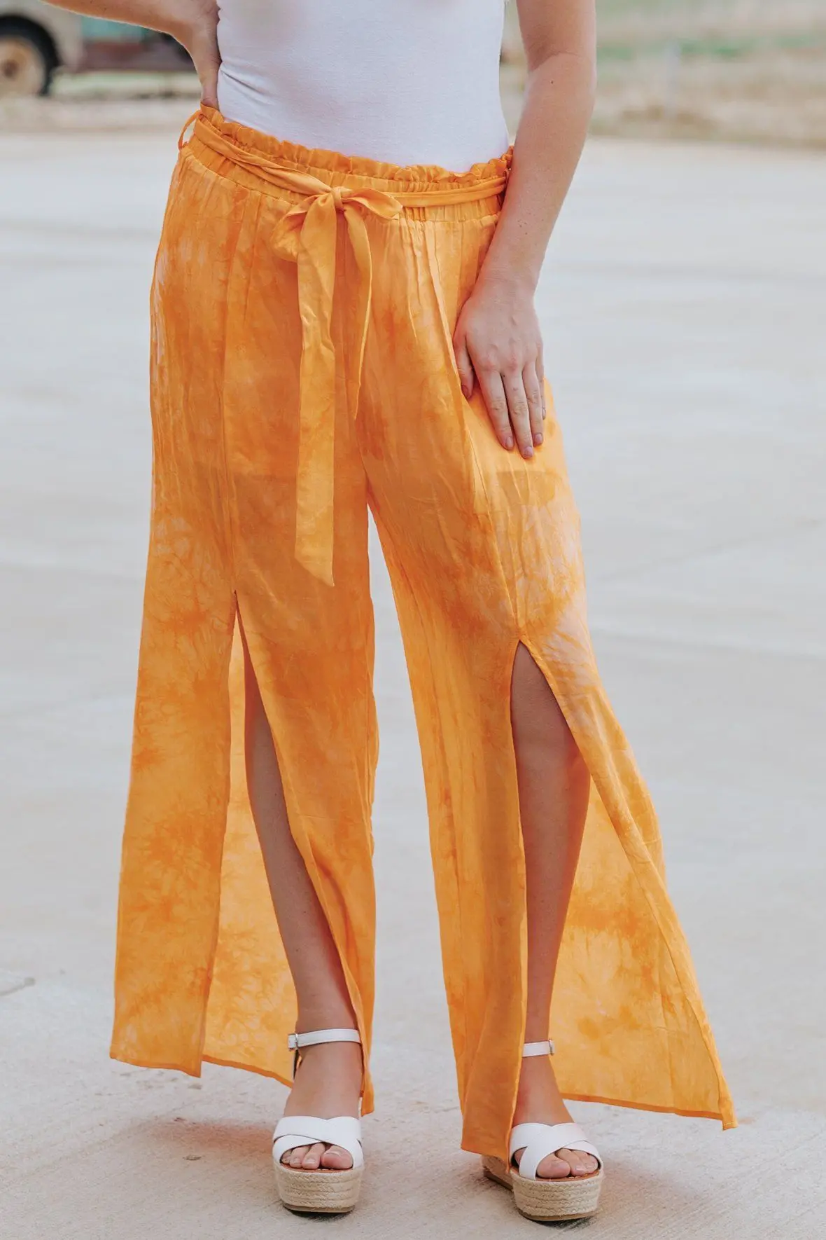 Going Crazy Tie Dye Elastic Waist Pants In Orange 1