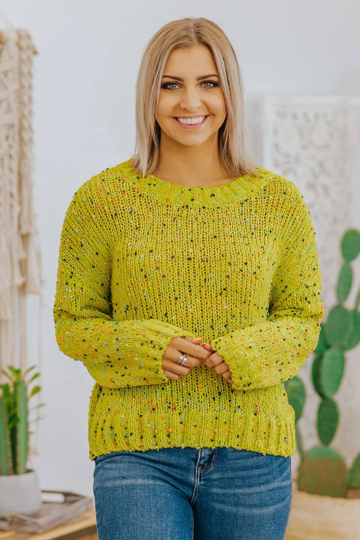 Happiness Can Be Found Long Sleeve Top In Lime Green 1