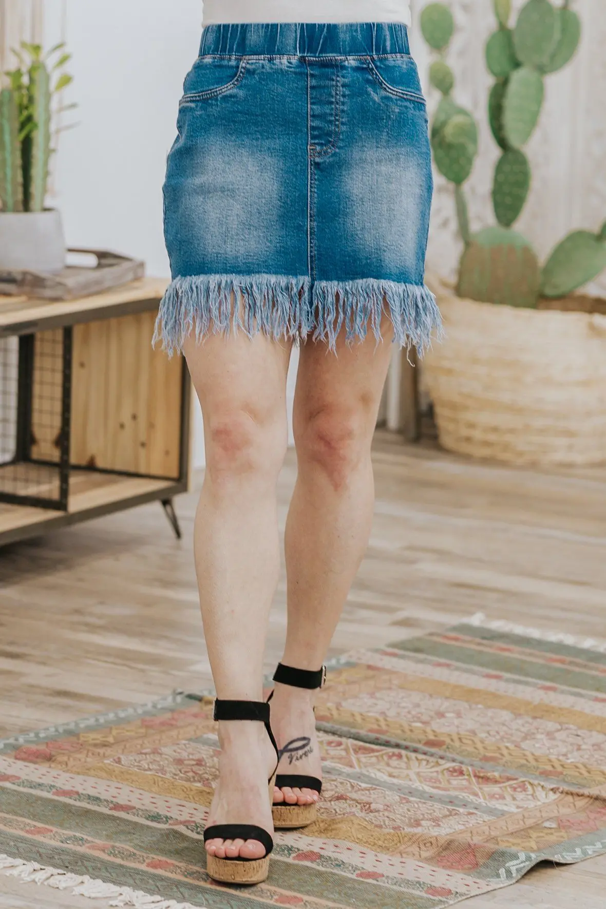 All About The Fringe Frayed Mini Skirt In Light Denim 1