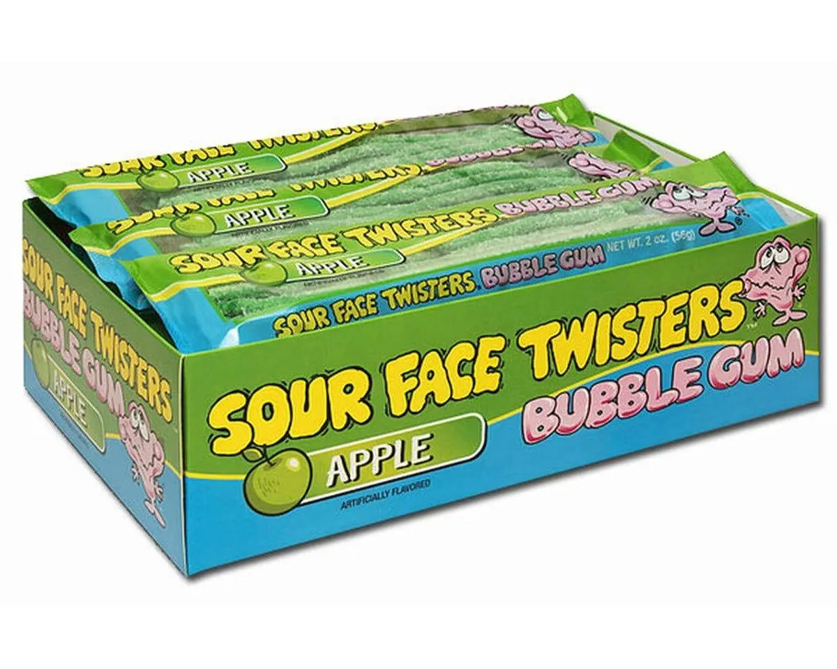 Face Twisters Sour Green Apple Bubble Gum Straws 1