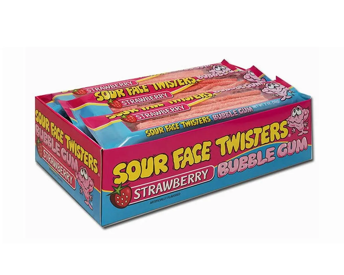 Face Twisters Sour Strawberry Bubble Gum Straws 1