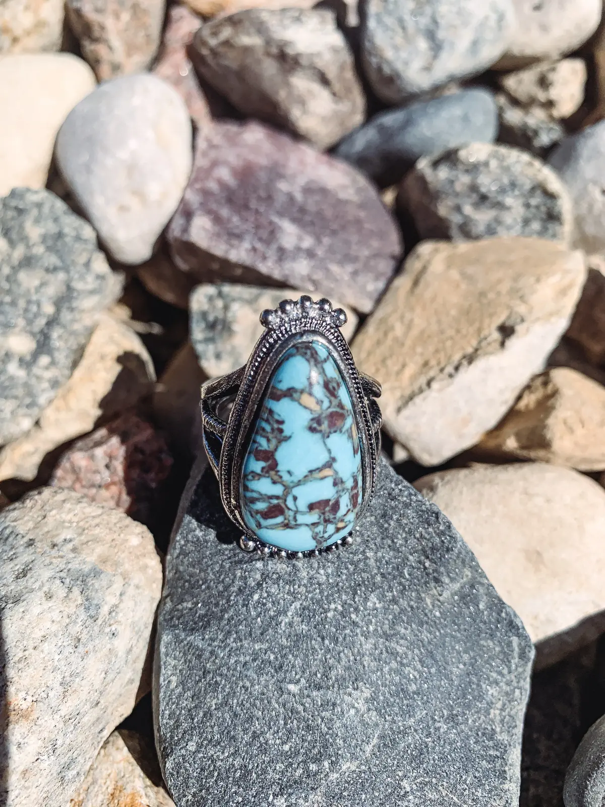 Start Here Turquoise Silver Tear Drop Ring 1