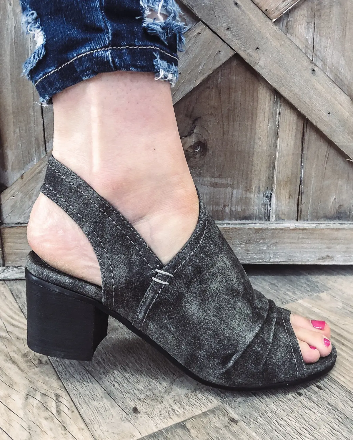 Cross Your Fingers Open Toe Bootie In Grey 1