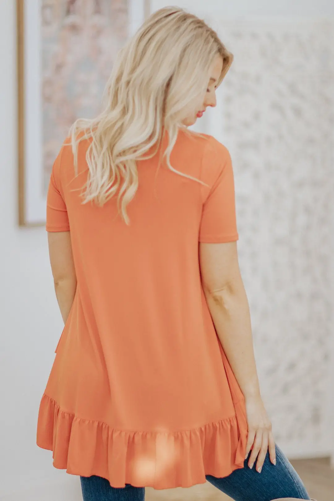 Let's Go Shopping Ruffle Hem Short Sleeve Tunic Top In Ash Copper 2