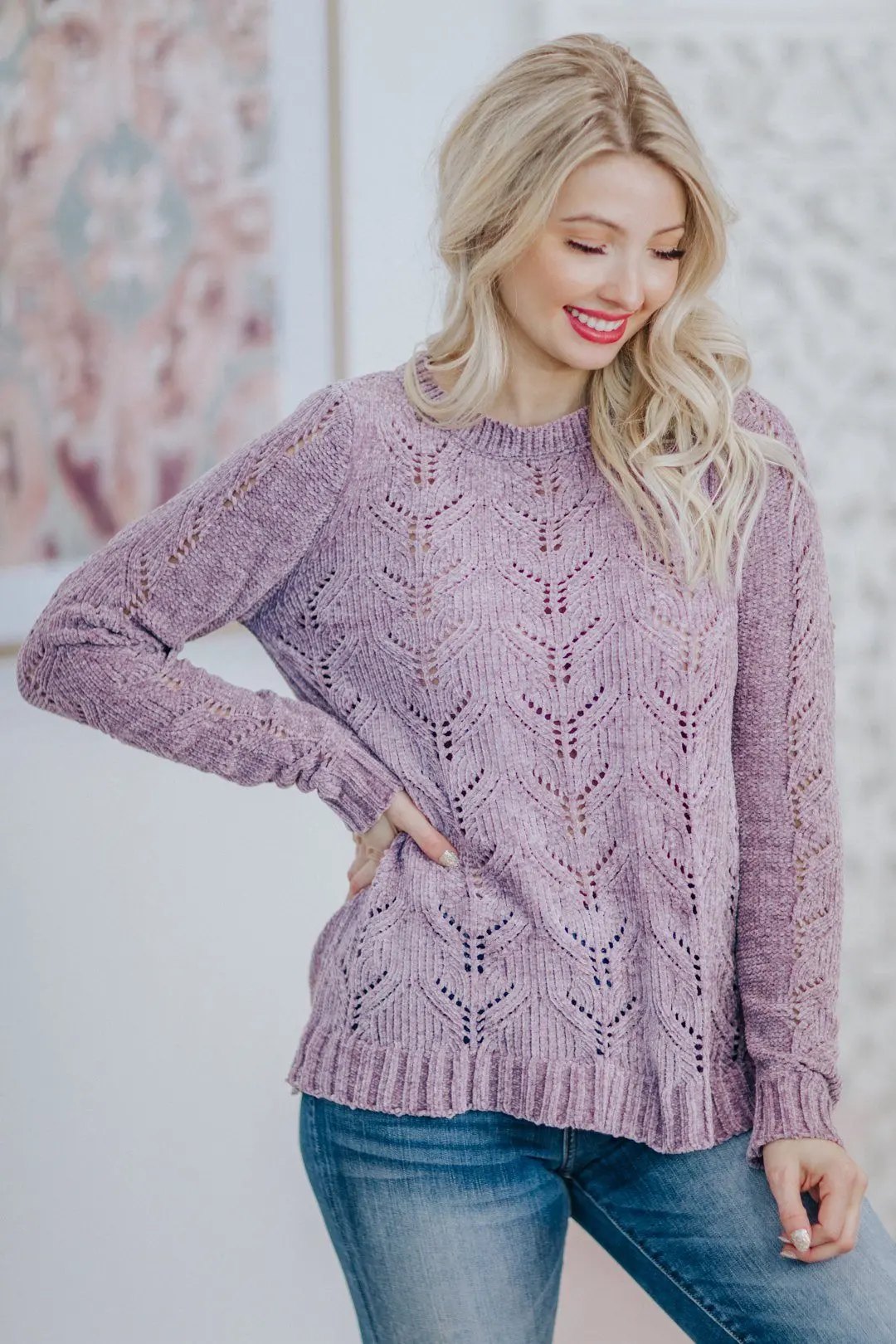 Cherish You Forever Long Sleeve Sweater In Dusty Lavender 1