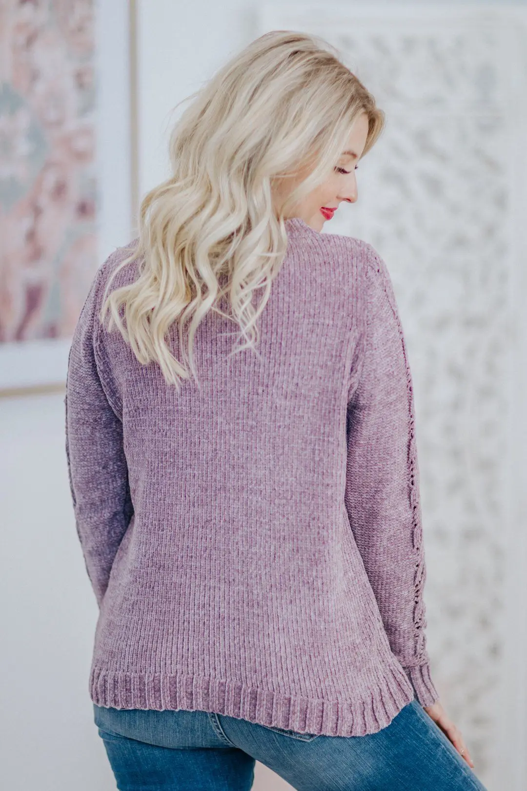 Cherish You Forever Long Sleeve Sweater In Dusty Lavender 2